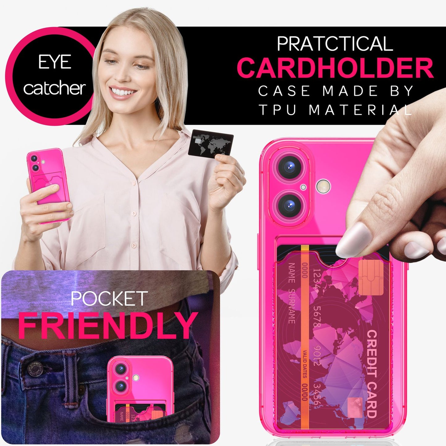 NALIA IPhone 16 Plus Hülle Kartenhalter - 2 Karten Silikon