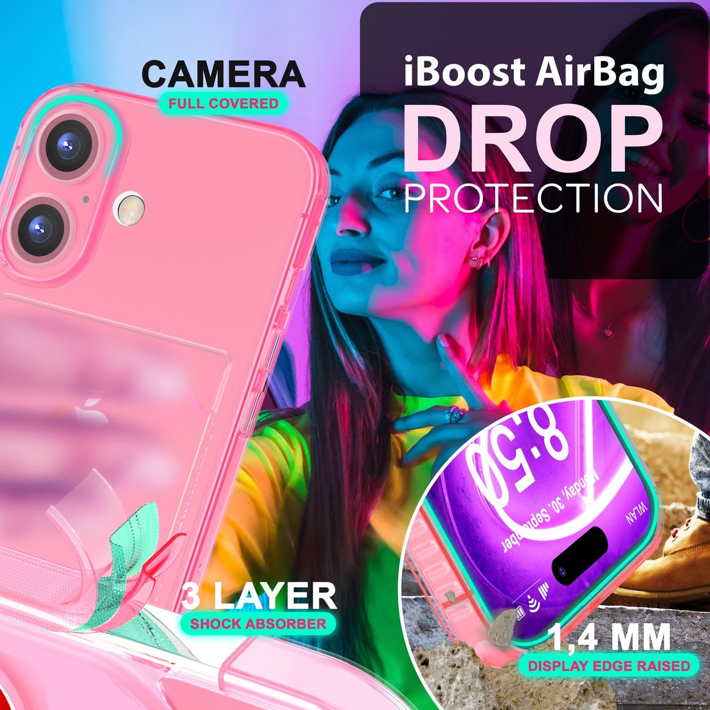 NALIA IPhone 16 Plus Hülle Kartenhalter - 2 Karten Silikon