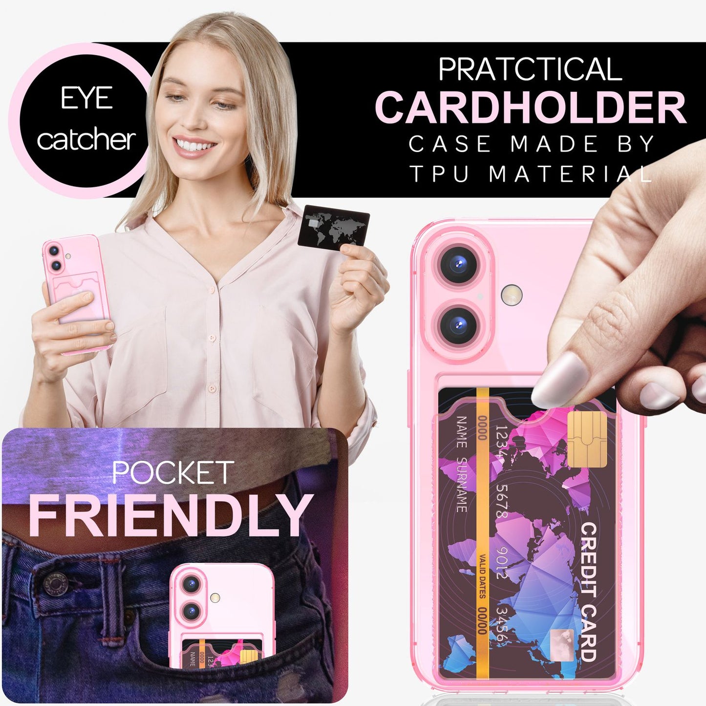 NALIA IPhone 16 Plus Hülle Kartenhalter - 2 Karten Silikon