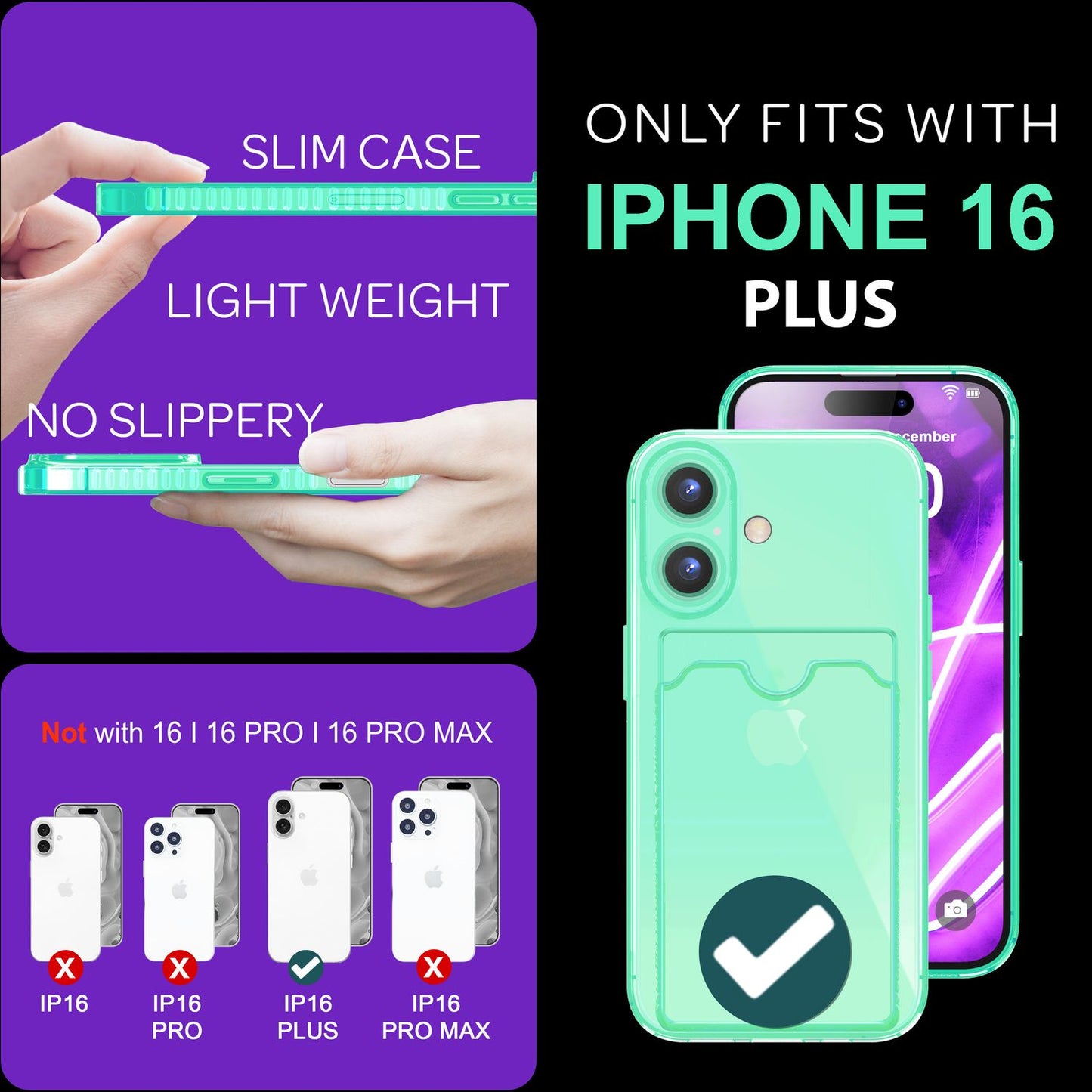 NALIA IPhone 16 Plus Hülle Kartenhalter - 2 Karten Silikon