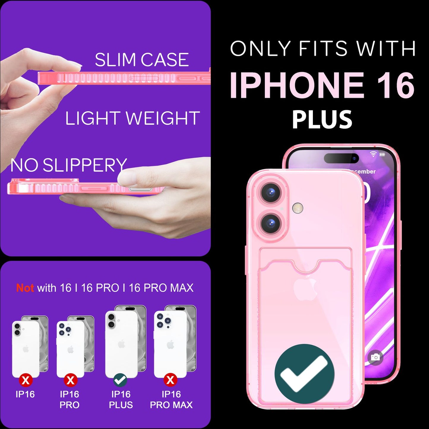 NALIA IPhone 16 Plus Hülle Kartenhalter - 2 Karten Silikon