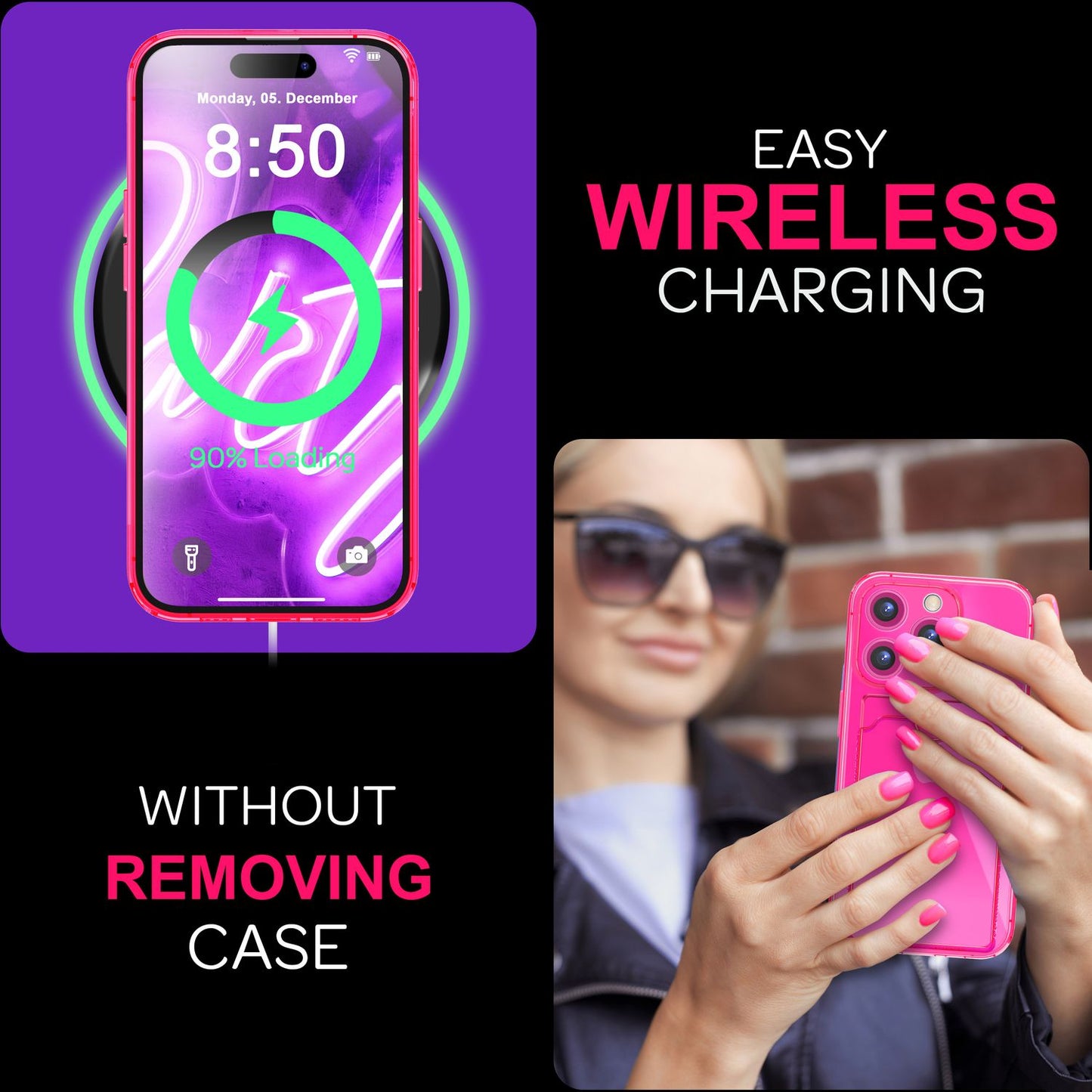 NALIA Klare Neon Hülle mit Kartenhalter für iPhone 16 Pro, Bunte Handyhülle mit Kartenfach, Silikon Durchsichtig