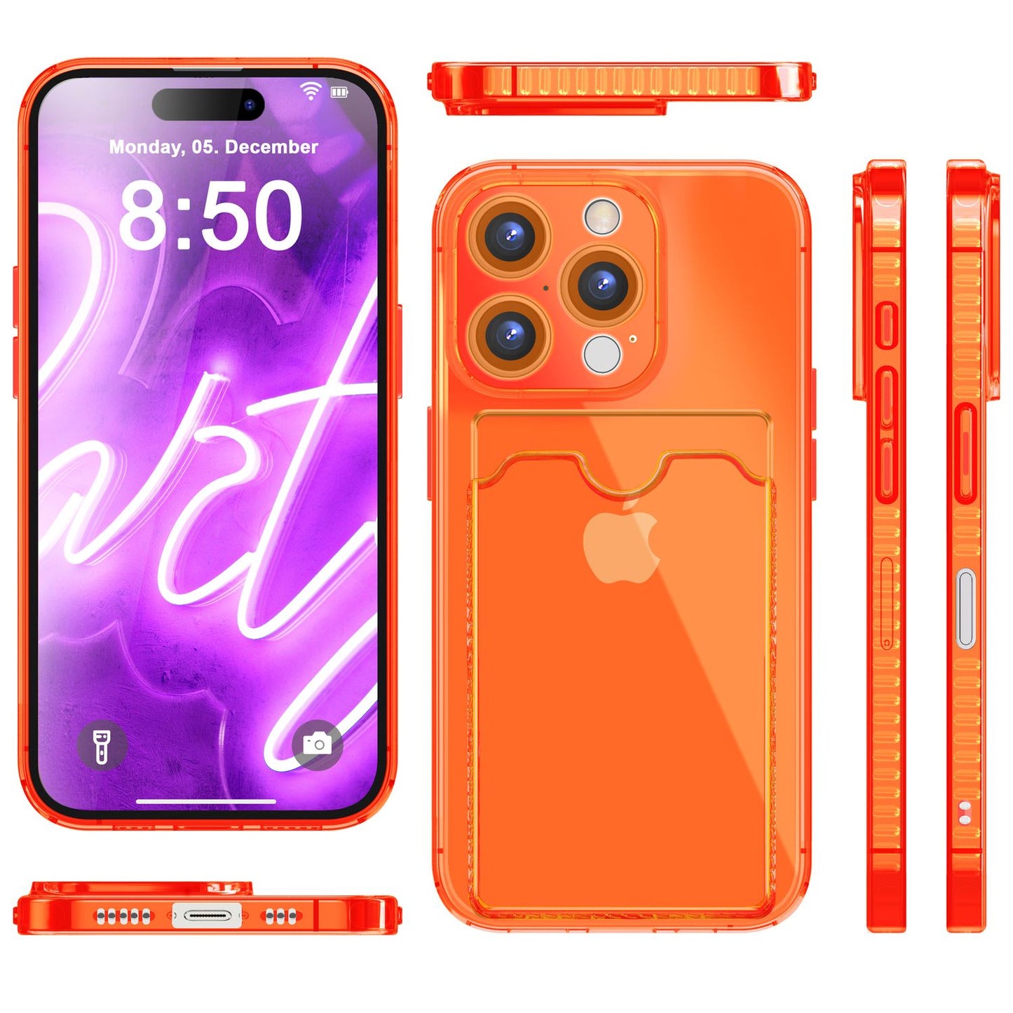 NALIA Klare Neon Hülle mit Kartenhalter für iPhone 16 Pro, Bunte Handyhülle mit Kartenfach, Silikon Durchsichtig