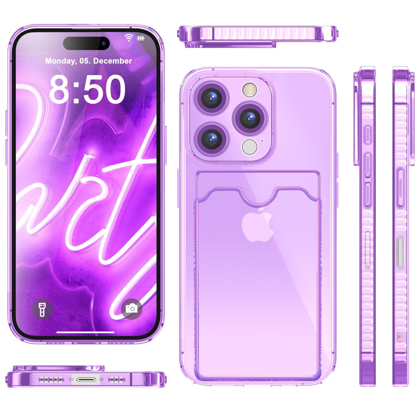 NALIA Klare Neon Hülle mit Kartenhalter für iPhone 16 Pro, Bunte Handyhülle mit Kartenfach, Silikon Durchsichtig