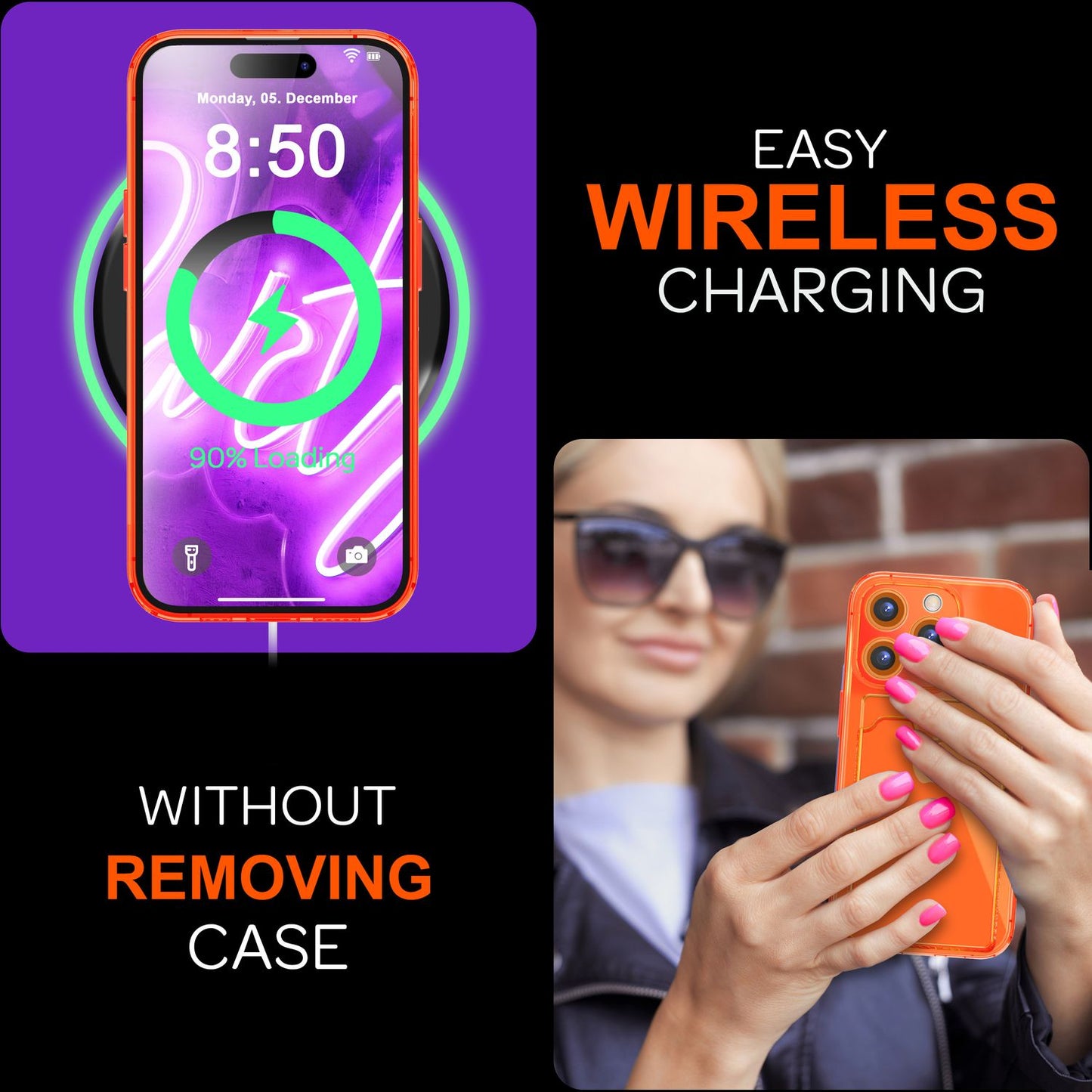 Husă NALIA transparentă neon pentru carduri - Capacitate 2 carduri, Dimensiuni compatibile cu iPhone 16 Pro Max, Culoare neon transparent