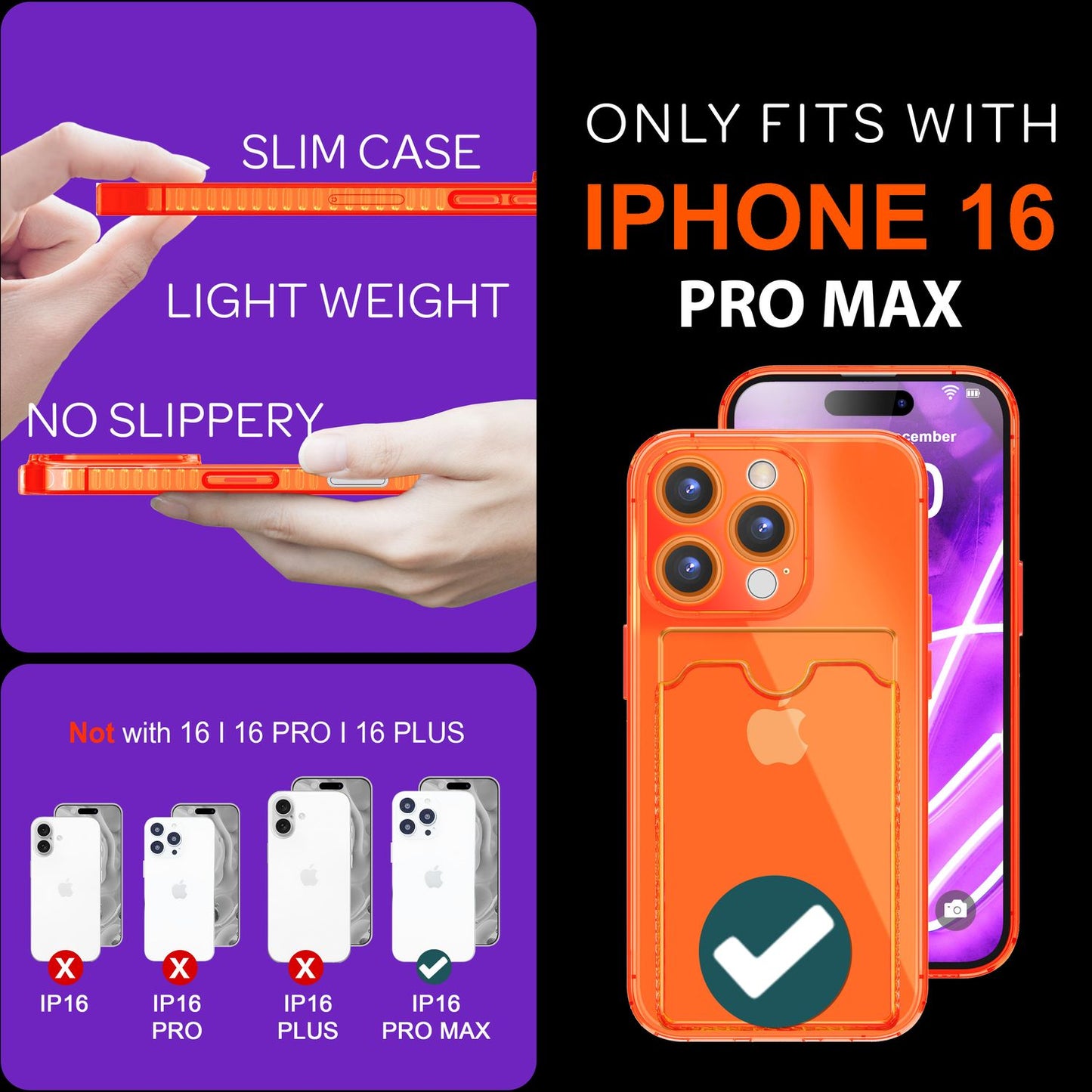 Husă NALIA transparentă neon pentru carduri - Capacitate 2 carduri, Dimensiuni compatibile cu iPhone 16 Pro Max, Culoare neon transparent