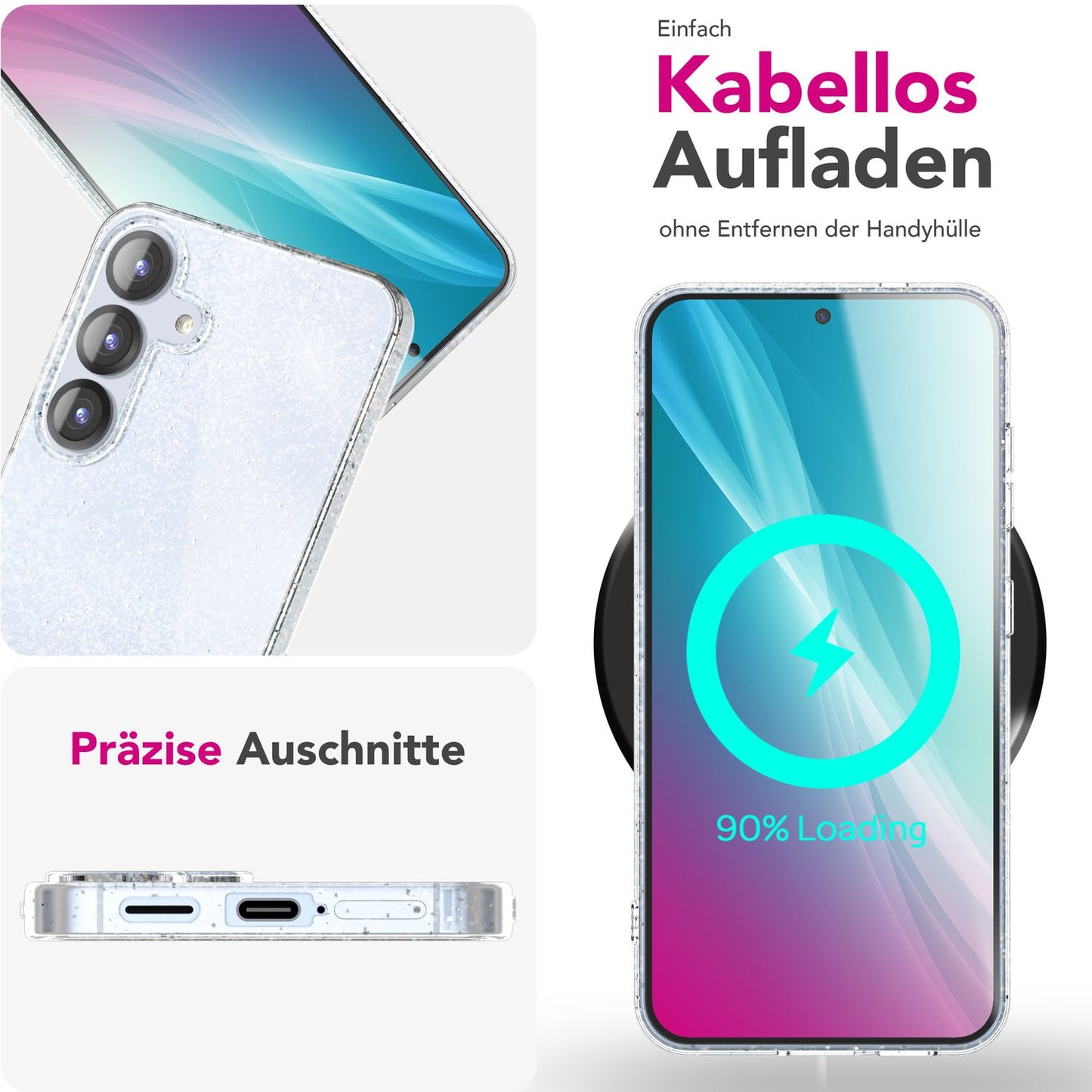 Husa NALIA Dazzlin pentru Galaxy S25 cu sclipici și diamant - Potrivire perfectă, silicon, anti-îngălbenire