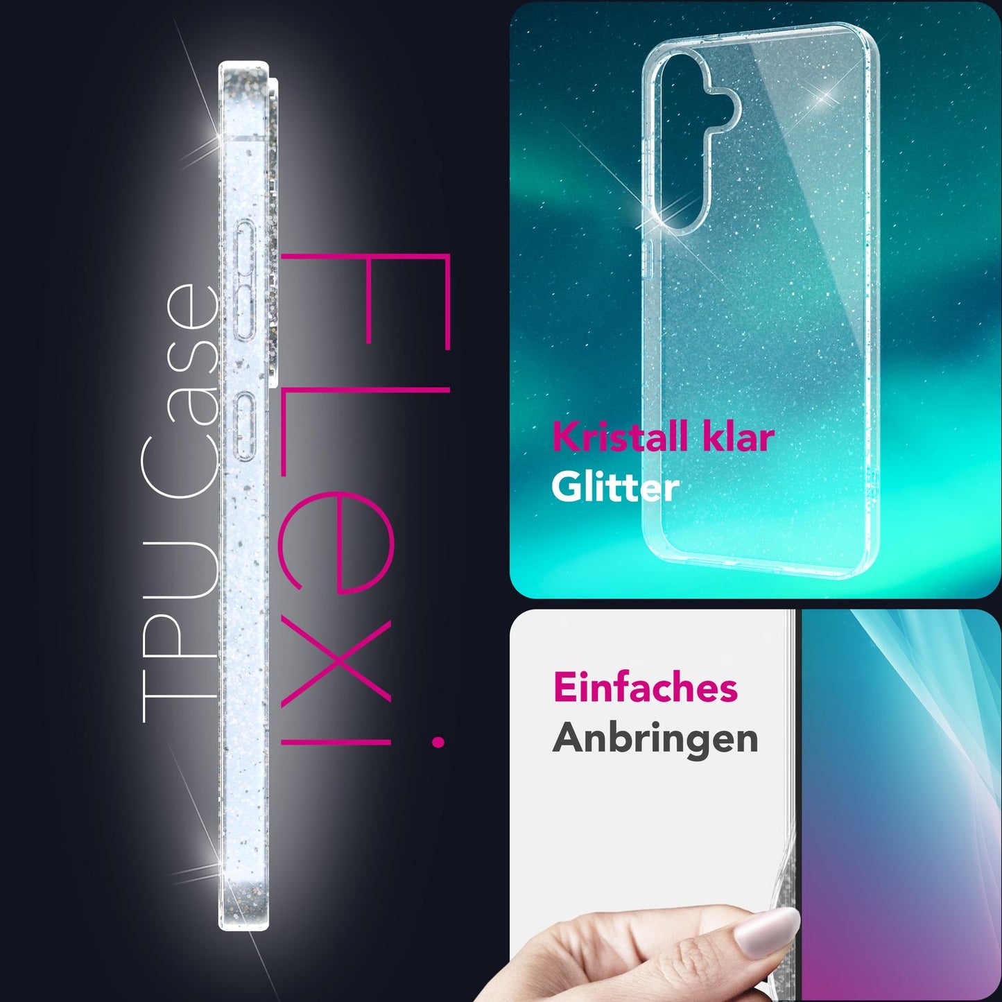 Husa NALIA Dazzlin pentru Galaxy S25 cu sclipici și diamant - Potrivire perfectă, silicon, anti-îngălbenire