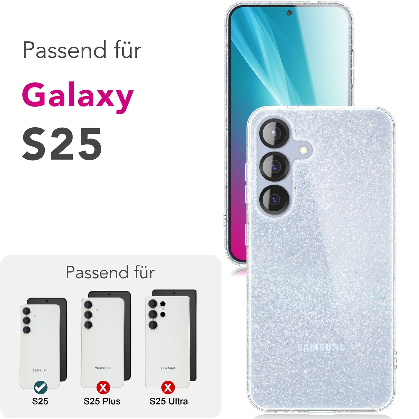 Husa NALIA Dazzlin pentru Galaxy S25 cu sclipici și diamant - Potrivire perfectă, silicon, anti-îngălbenire