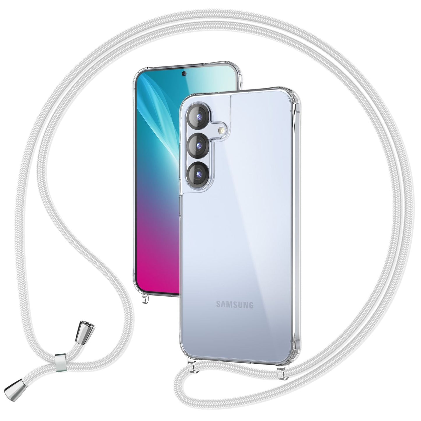 NALIA Hangit für Samsung Galaxy S25 Hülle, Klare Handyhülle mit Band, Transparente Verstellbare Umhängehülle, Crossbody Cover, Harte Schutzhülle mit Kette