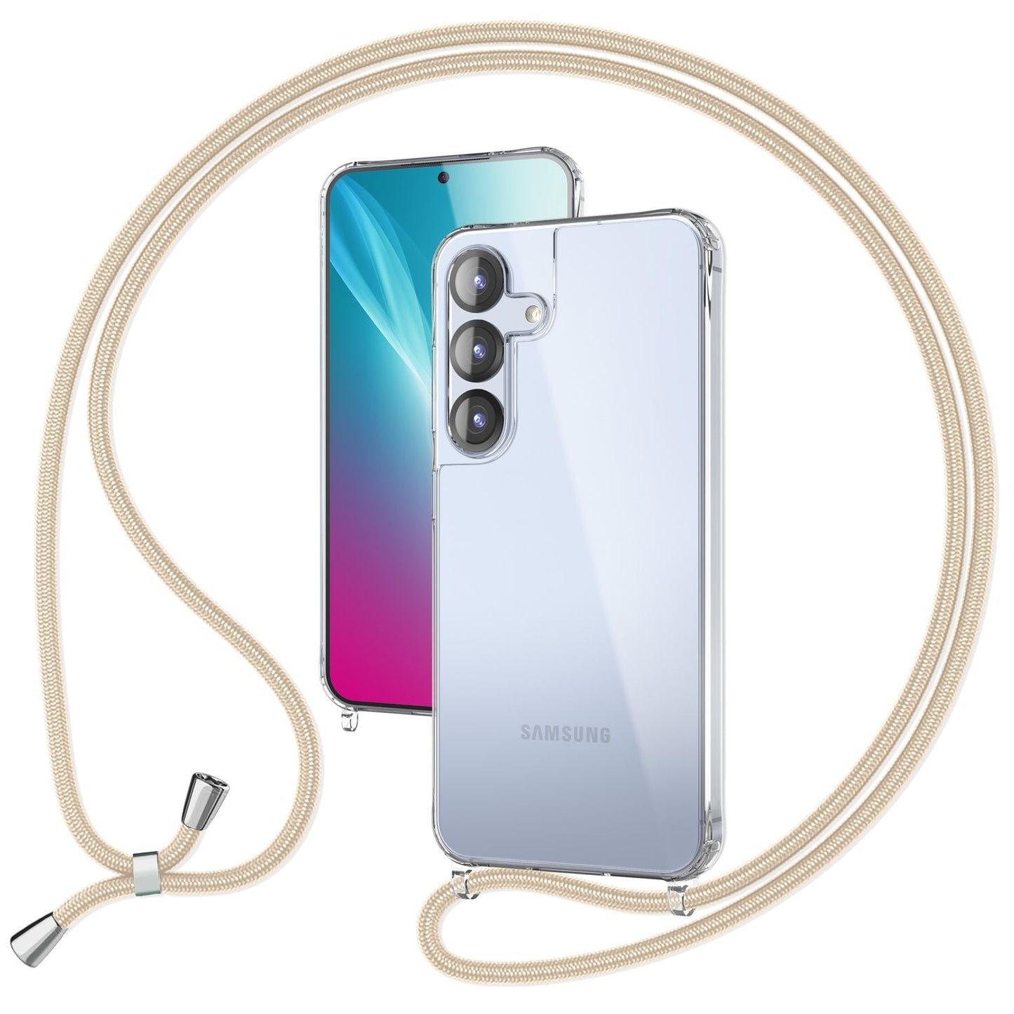 NALIA Hangit Verstellbare Handykette - Für Galaxy S25 Plus, Harte Transparente Hülle, Crossbody Schutzband