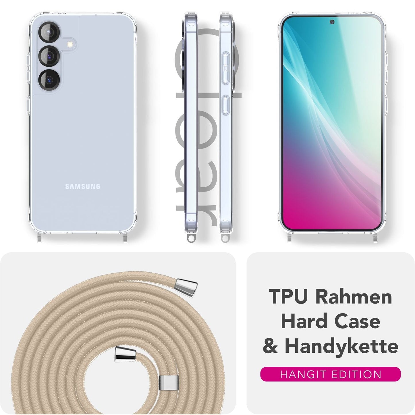 NALIA Hangit Verstellbare Handykette - Für Galaxy S25 Plus, Harte Transparente Hülle, Crossbody Schutzband