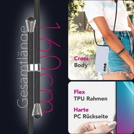 NALIA Hangit Verstellbare Handykette - Für Galaxy S25 Plus, Harte Transparente Hülle, Crossbody Schutzband
