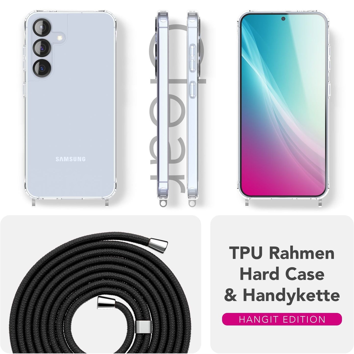 NALIA Hangit Verstellbare Handykette - Für Galaxy S25 Plus, Harte Transparente Hülle, Crossbody Schutzband