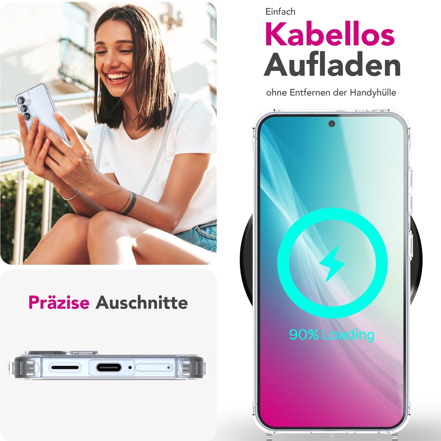 NALIA Hangit Verstellbare Handykette - Für Galaxy S25 Plus, Harte Transparente Hülle, Crossbody Schutzband
