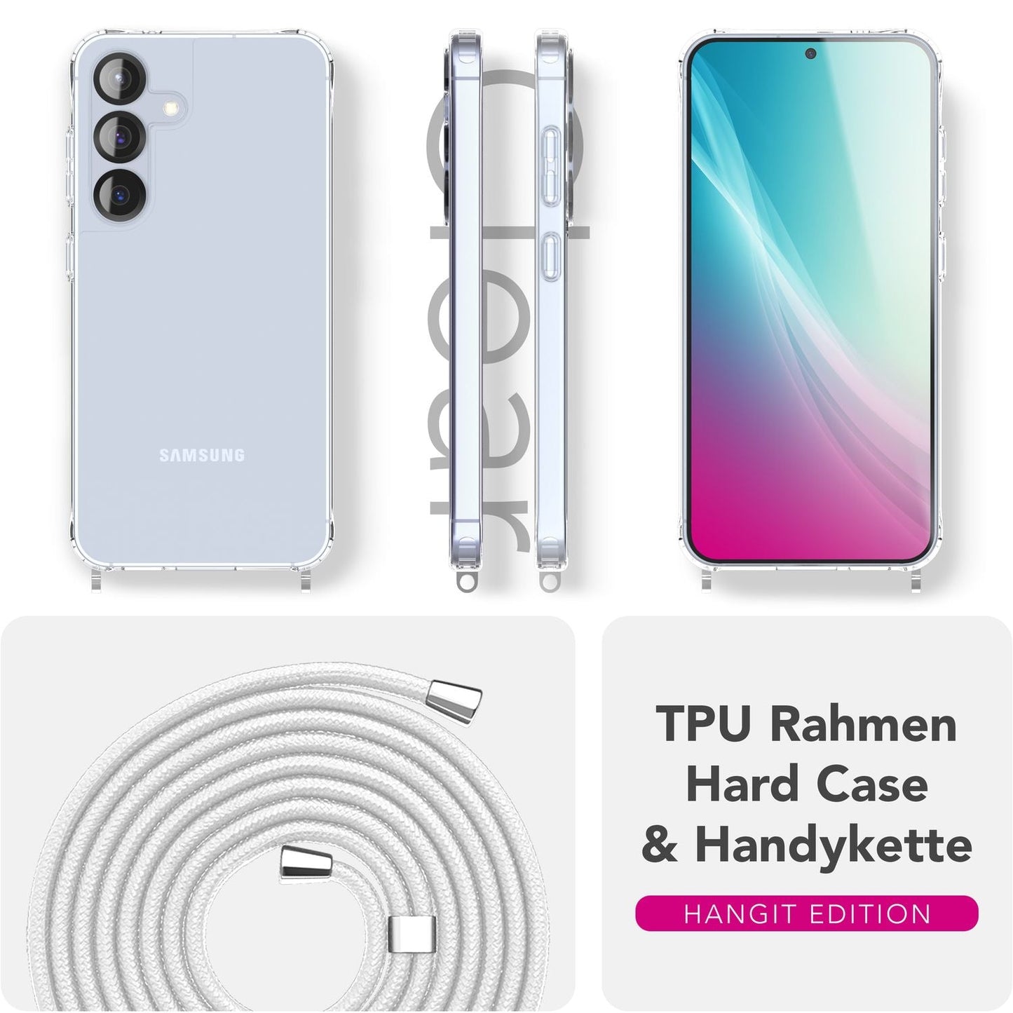 NALIA Hangit Verstellbare Handykette - Für Galaxy S25 Plus, Harte Transparente Hülle, Crossbody Schutzband