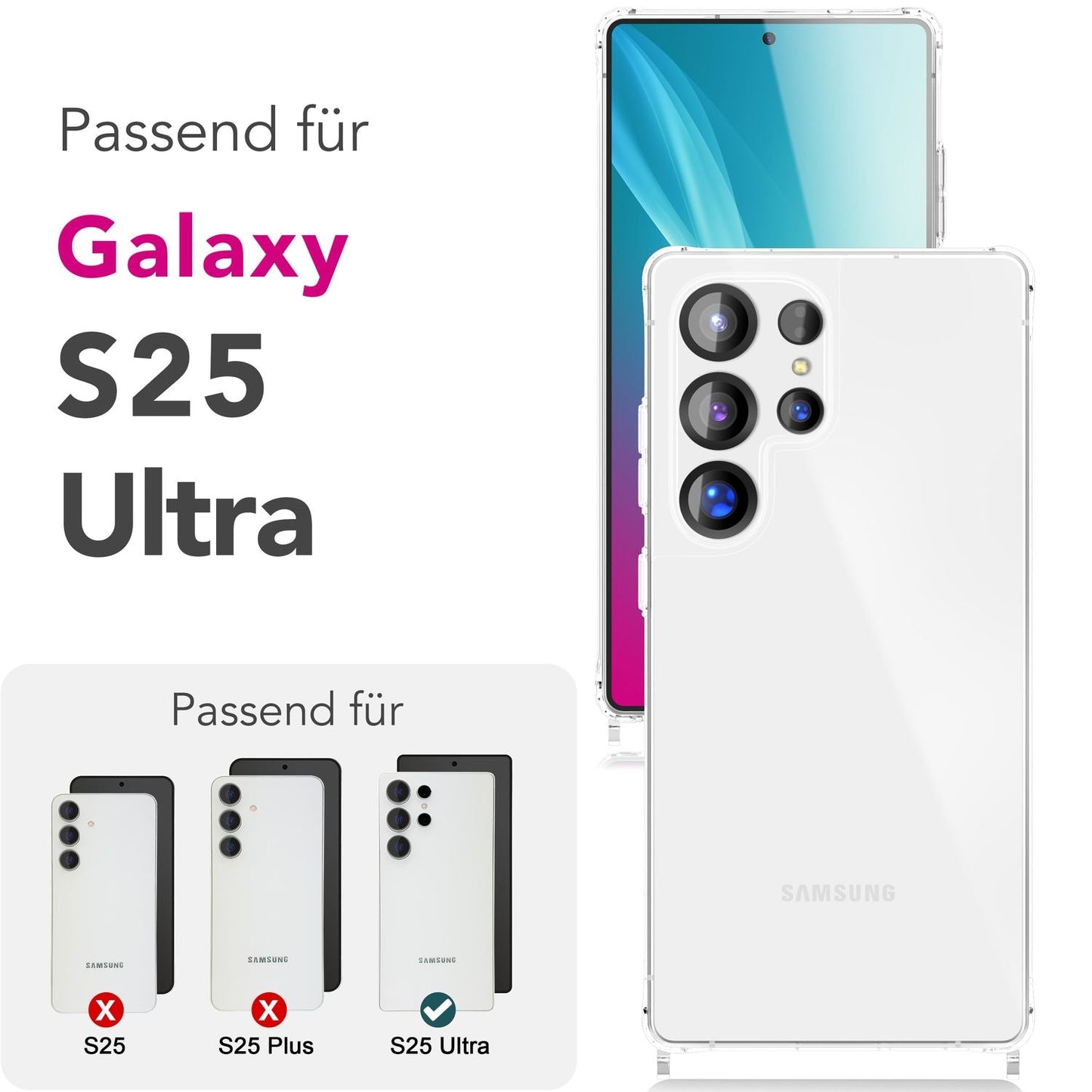 NALIA Hangit Verstellbare Crossbody Hülle - Kapazität 1 Smartphone, Länge Verstellbar, Kompatibel Galaxy S25 Ultra