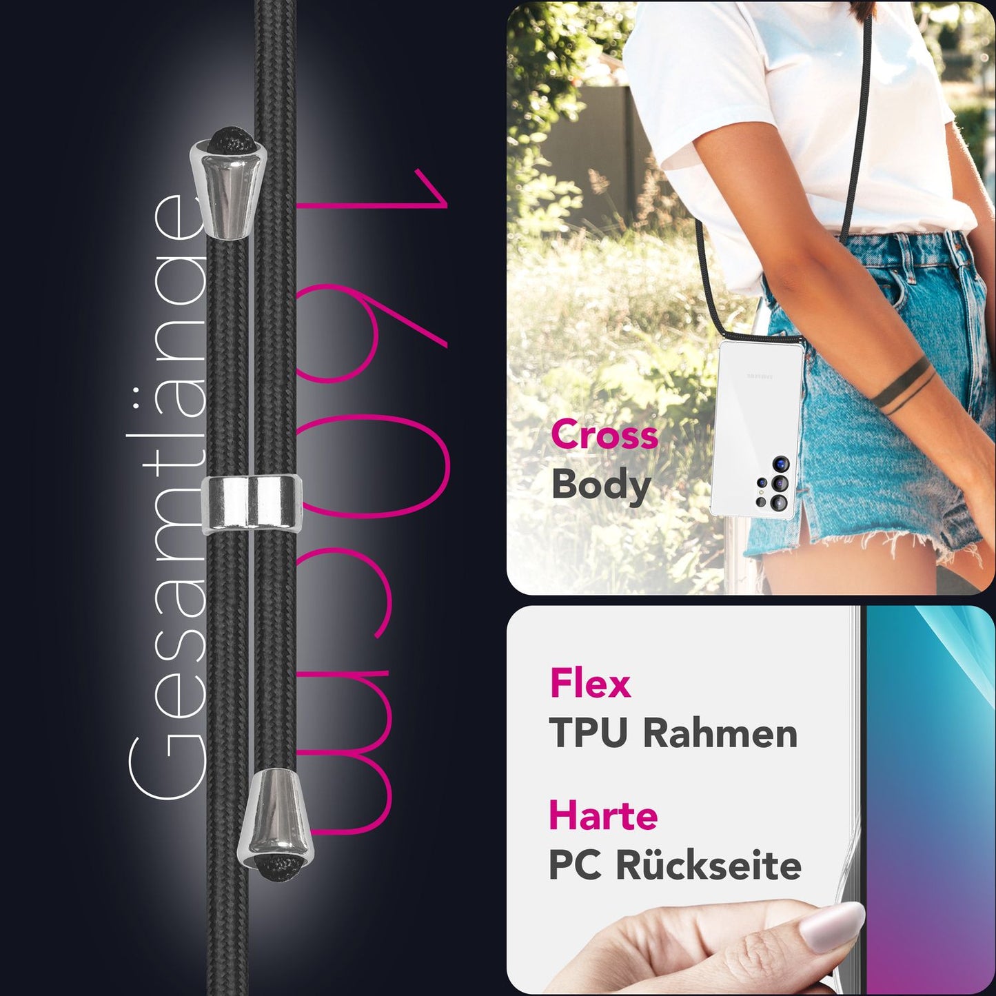 NALIA Hangit Verstellbare Crossbody Hülle - Kapazität 1 Smartphone, Länge Verstellbar, Kompatibel Galaxy S25 Ultra