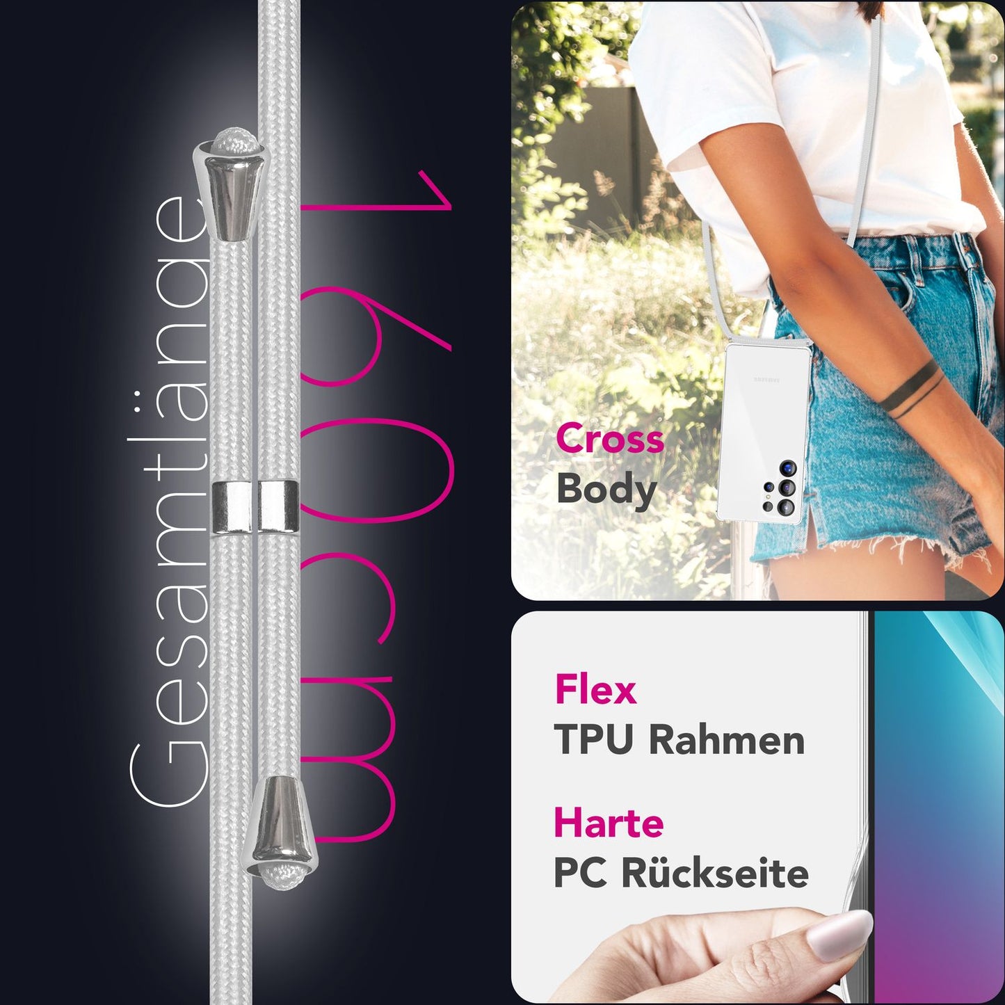 NALIA Hangit Verstellbare Crossbody Hülle - Kapazität 1 Smartphone, Länge Verstellbar, Kompatibel Galaxy S25 Ultra