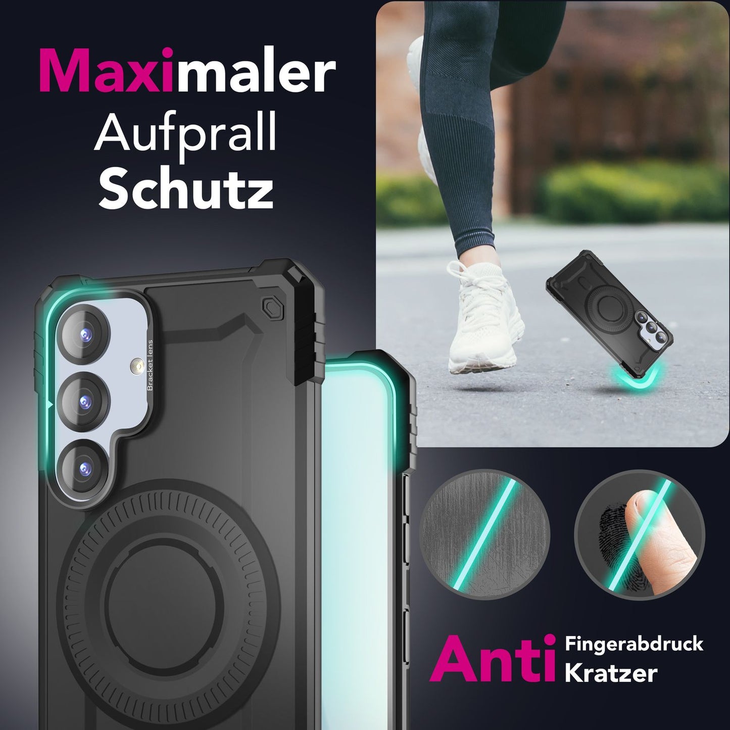 NALIA Granite für Samsung Galaxy S25 Hülle für MagSafe, Armor Panzerhülle, Ultra Robuste Schlagfeste Militärschutz Handyhülle, mit Magnet-Ring und Kamera-Stand