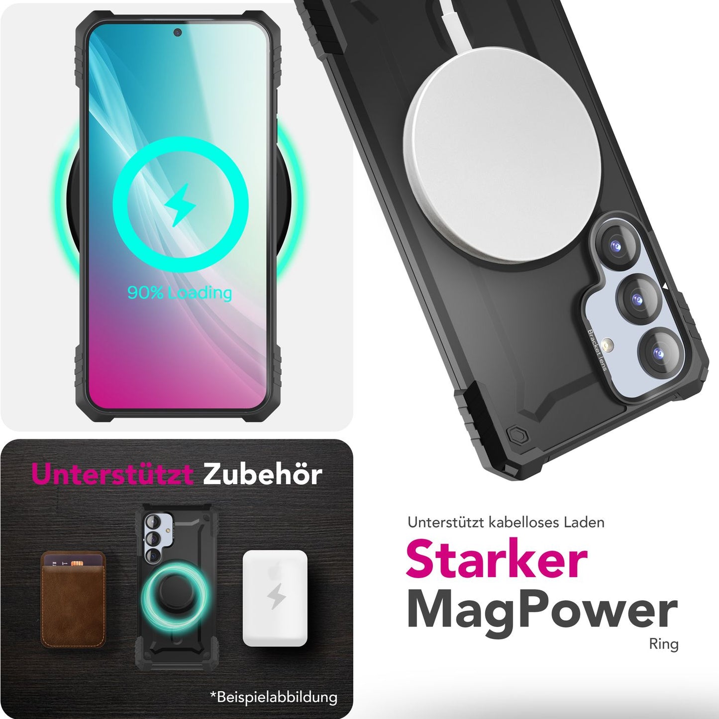 NALIA Granite für Samsung Galaxy S25 Hülle für MagSafe, Armor Panzerhülle, Ultra Robuste Schlagfeste Militärschutz Handyhülle, mit Magnet-Ring und Kamera-Stand