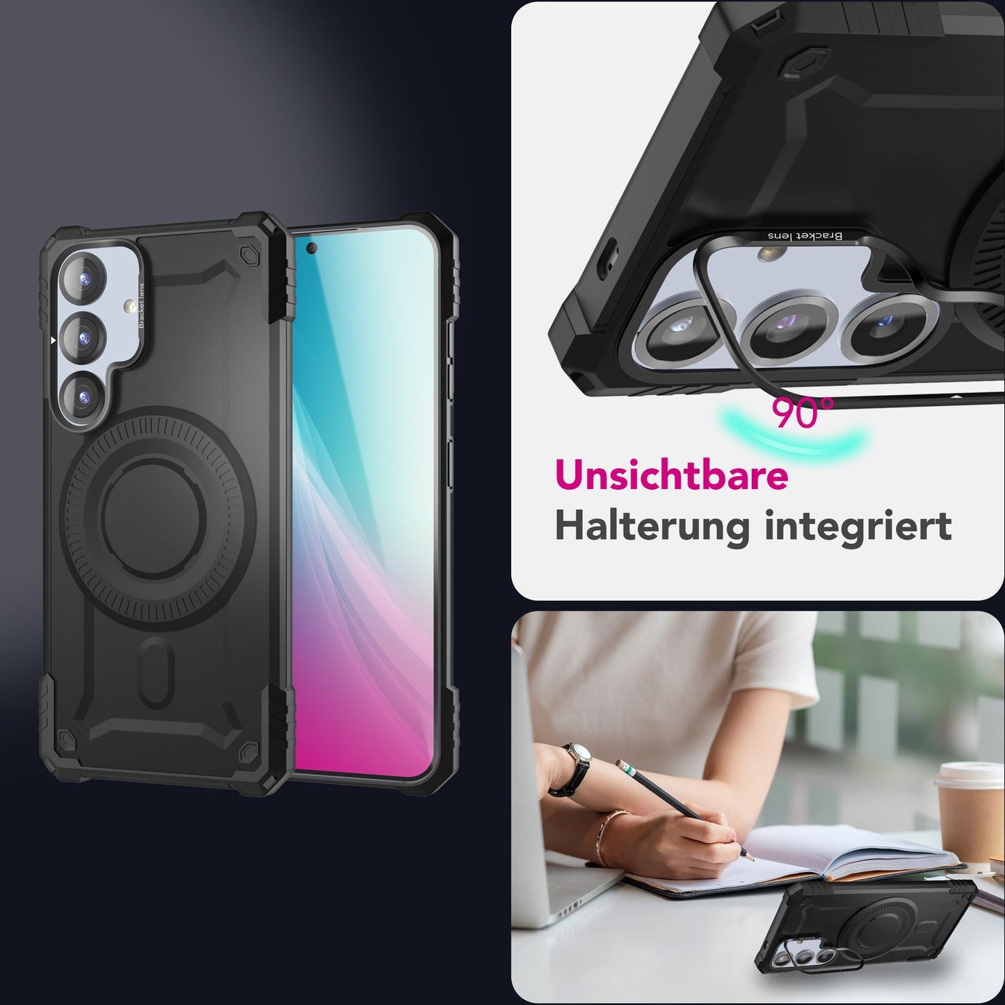 NALIA Granite für Samsung Galaxy S25 Hülle für MagSafe, Armor Panzerhülle, Ultra Robuste Schlagfeste Militärschutz Handyhülle, mit Magnet-Ring und Kamera-Stand