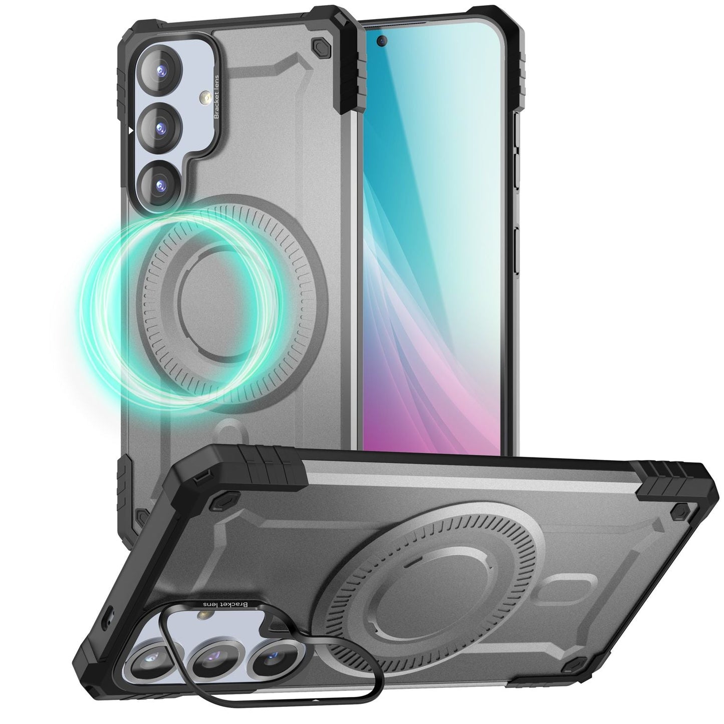 NALIA Granite für Samsung Galaxy S25 Hülle für MagSafe, Armor Panzerhülle, Ultra Robuste Schlagfeste Militärschutz Handyhülle, mit Magnet-Ring und Kamera-Stand