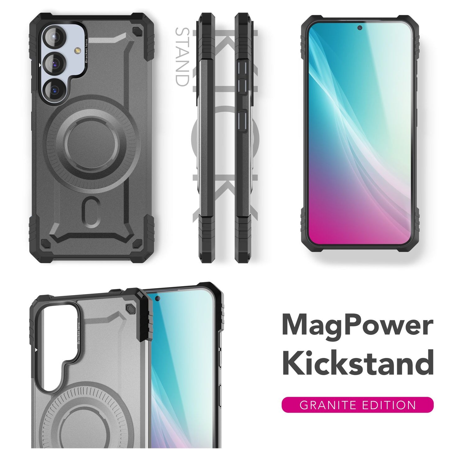 NALIA Granite für Samsung Galaxy S25 Hülle für MagSafe, Armor Panzerhülle, Ultra Robuste Schlagfeste Militärschutz Handyhülle, mit Magnet-Ring und Kamera-Stand