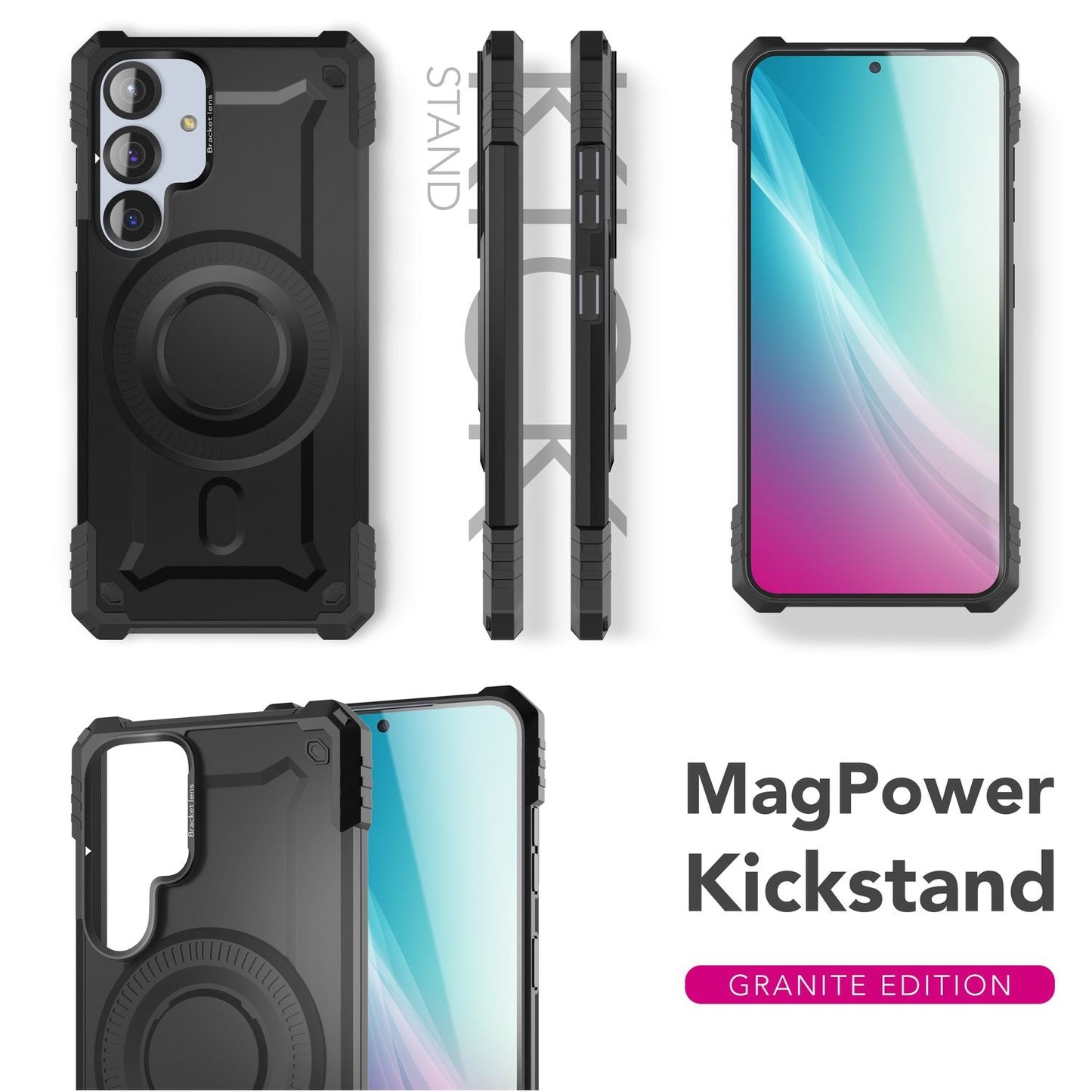 NALIA Granite für Samsung Galaxy S25 Plus Hülle für MagSafe, Armor Panzerhülle, Robuste Stoßfeste Schutzhülle im Militär-Stil, mit Kamera-Ständer, Magnet-Ring - Armor Titan Schwarz