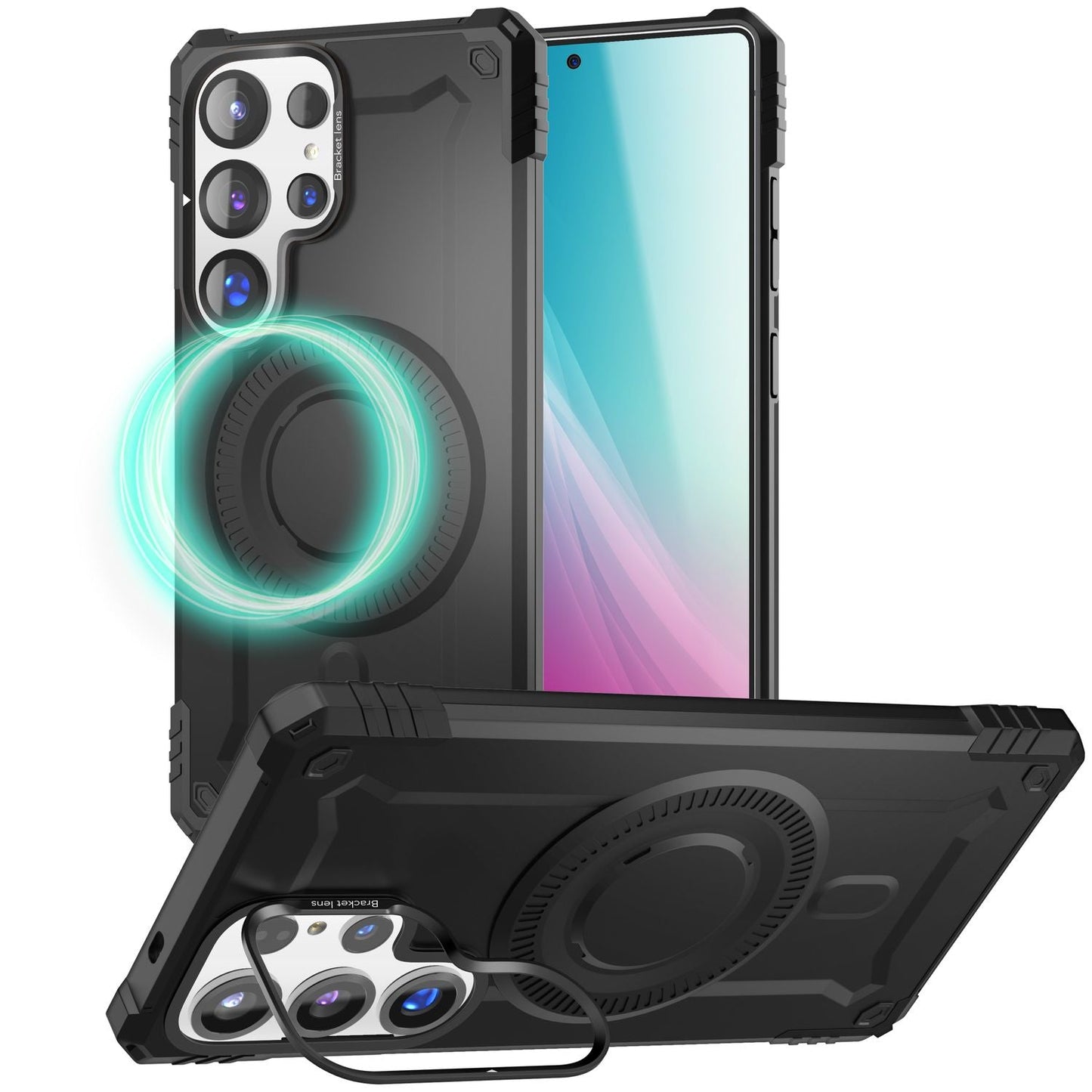 NALIA Granite für Samsung Galaxy S25 Ultra Hülle für MagSafe, Armor Panzerhülle, Extrem Robuste Resistente Militär Schutzhülle, mit Magnet-Ring und Kamera-Stand