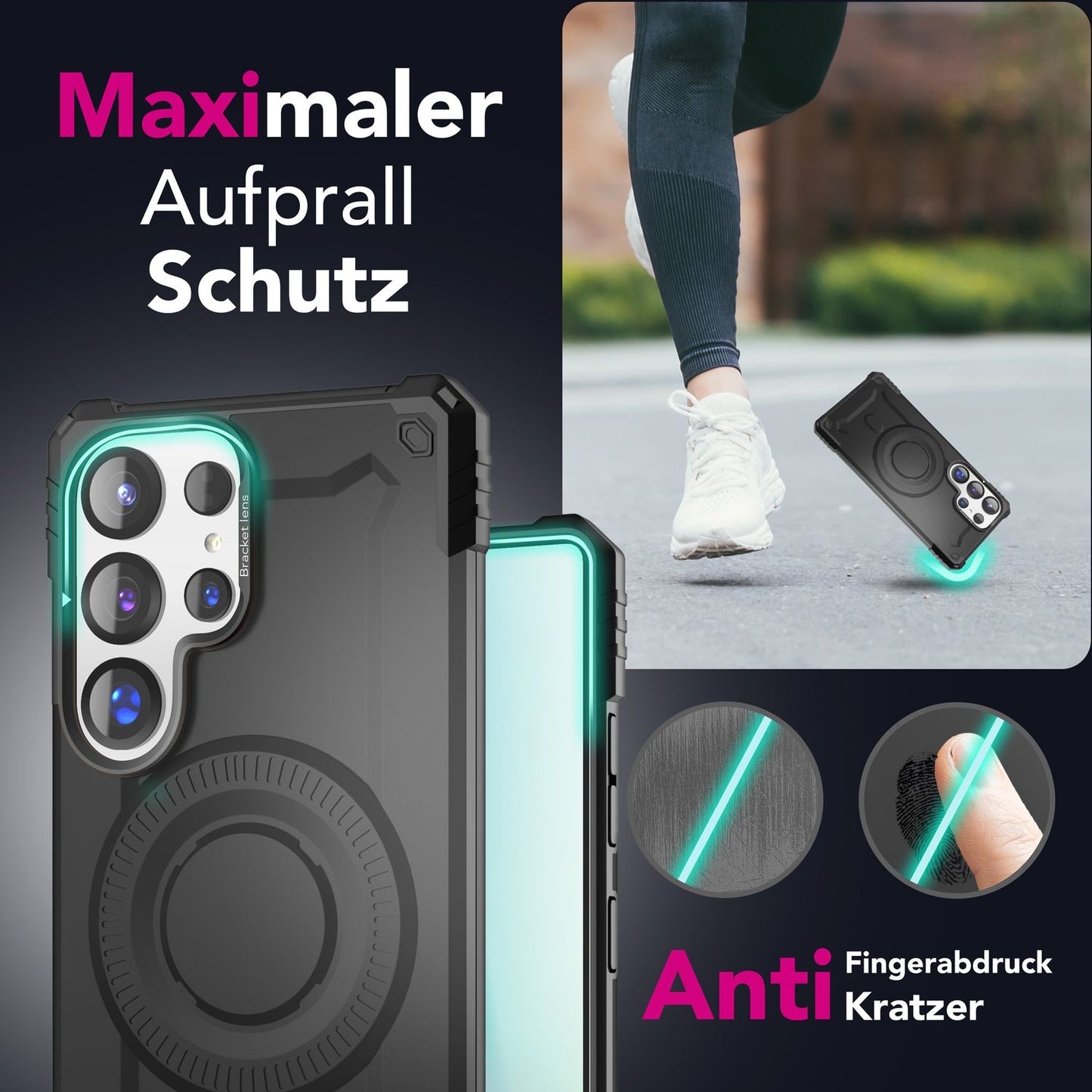 NALIA Granite für Samsung Galaxy S25 Ultra Hülle für MagSafe, Armor Panzerhülle, Extrem Robuste Resistente Militär Schutzhülle, mit Magnet-Ring und Kamera-Stand