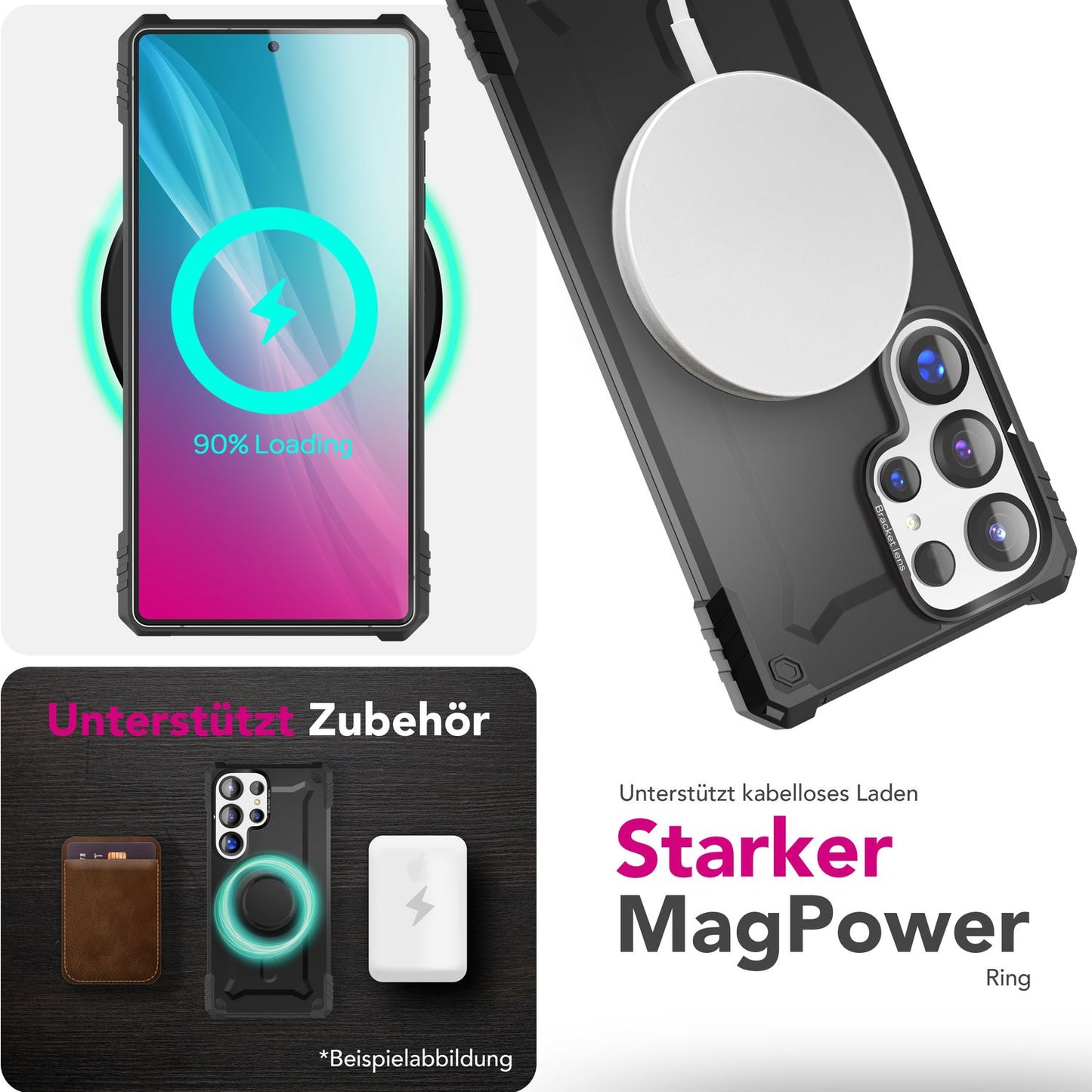 NALIA Granite für Samsung Galaxy S25 Ultra Hülle für MagSafe, Armor Panzerhülle, Extrem Robuste Resistente Militär Schutzhülle, mit Magnet-Ring und Kamera-Stand