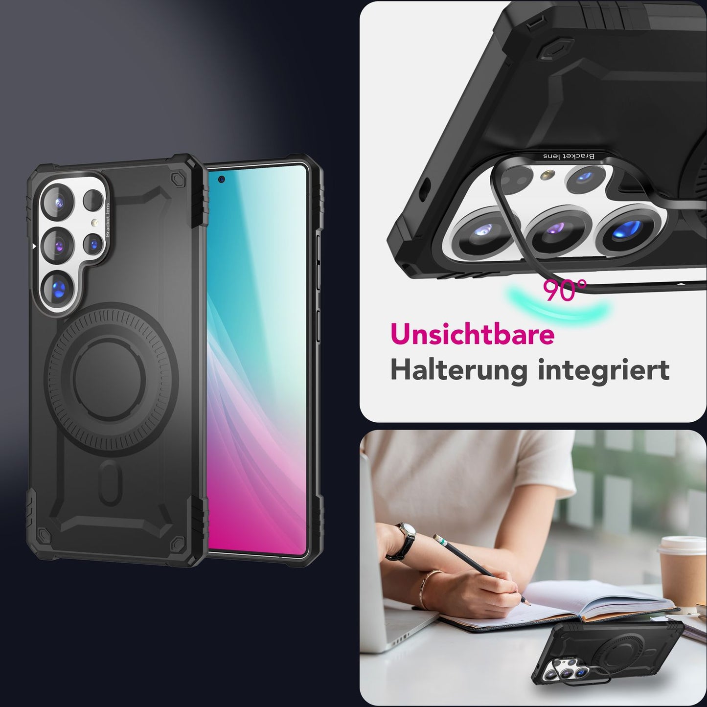 NALIA Granite für Samsung Galaxy S25 Ultra Hülle für MagSafe, Armor Panzerhülle, Extrem Robuste Resistente Militär Schutzhülle, mit Magnet-Ring und Kamera-Stand