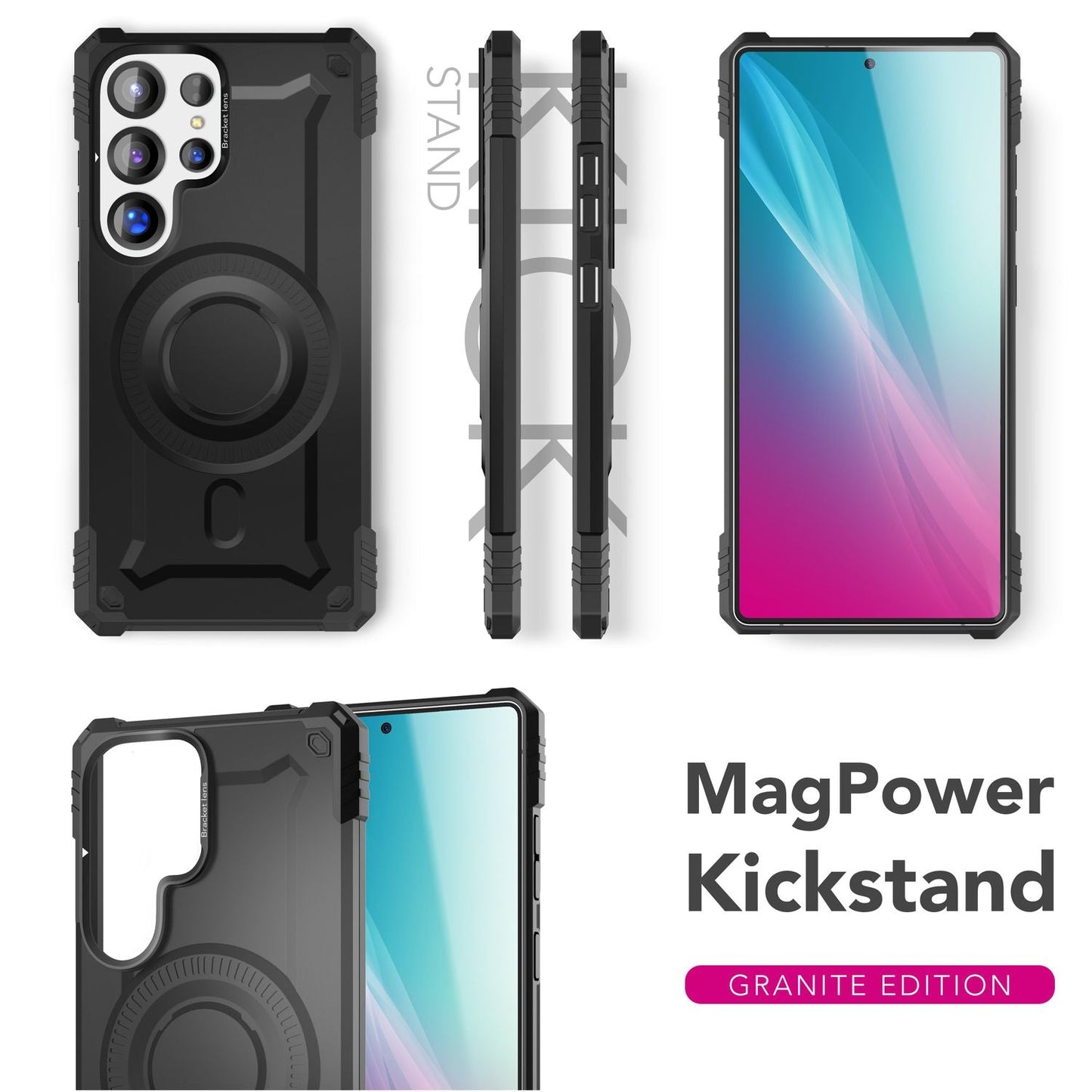 NALIA Granite für Samsung Galaxy S25 Ultra Hülle für MagSafe, Armor Panzerhülle, Extrem Robuste Resistente Militär Schutzhülle, mit Magnet-Ring und Kamera-Stand