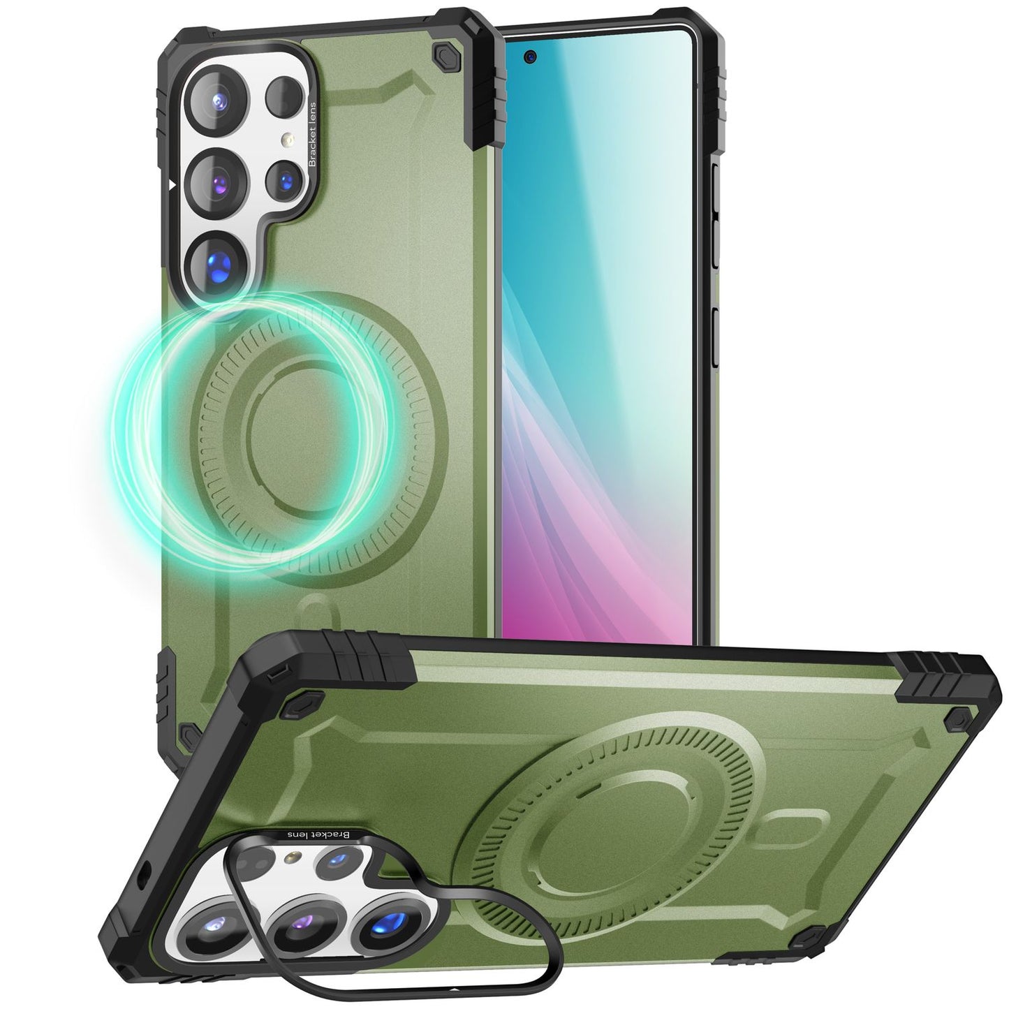 NALIA Granite für Samsung Galaxy S25 Ultra Hülle für MagSafe, Armor Panzerhülle, Extrem Robuste Resistente Militär Schutzhülle, mit Magnet-Ring und Kamera-Stand