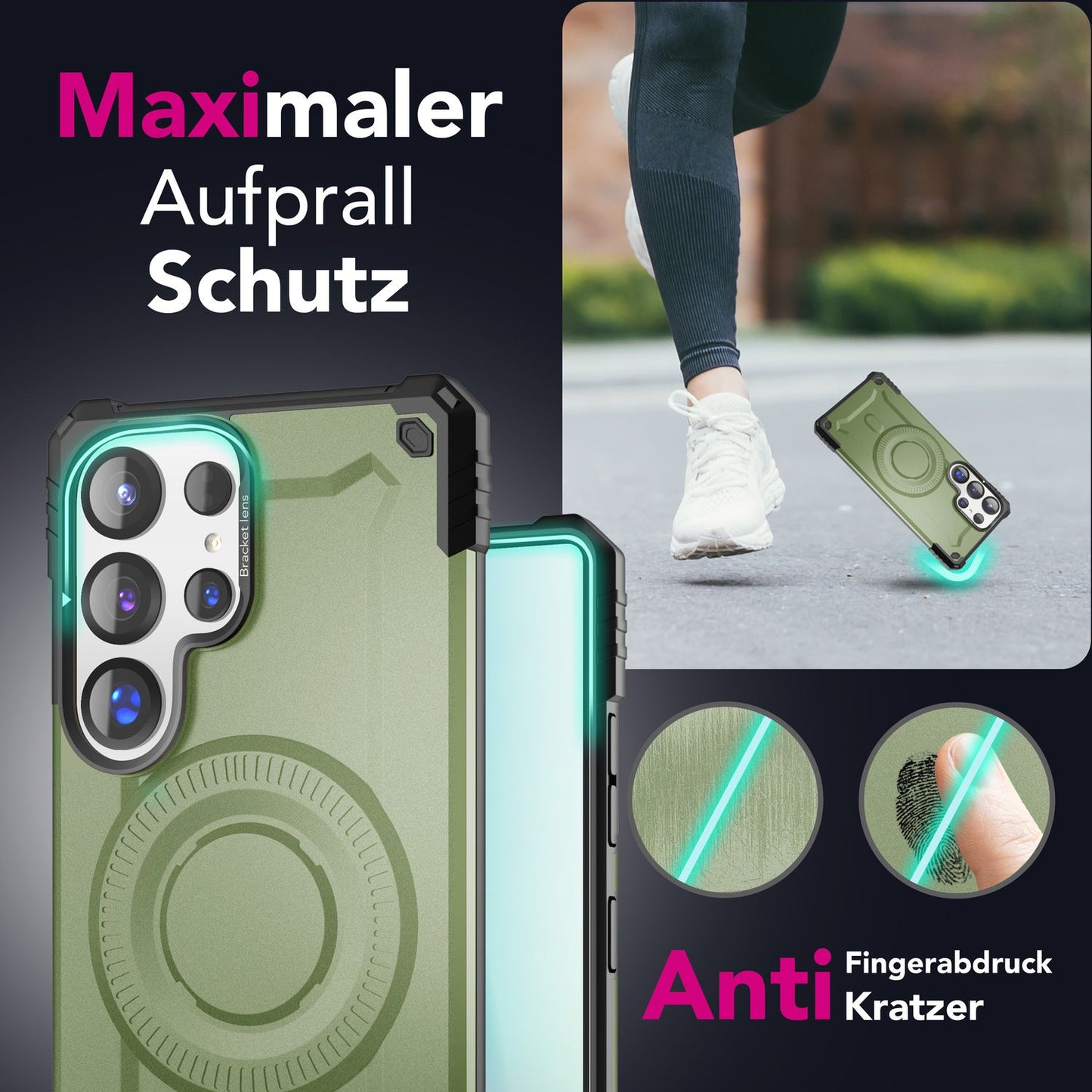 NALIA Granite für Samsung Galaxy S25 Ultra Hülle für MagSafe, Armor Panzerhülle, Extrem Robuste Resistente Militär Schutzhülle, mit Magnet-Ring und Kamera-Stand