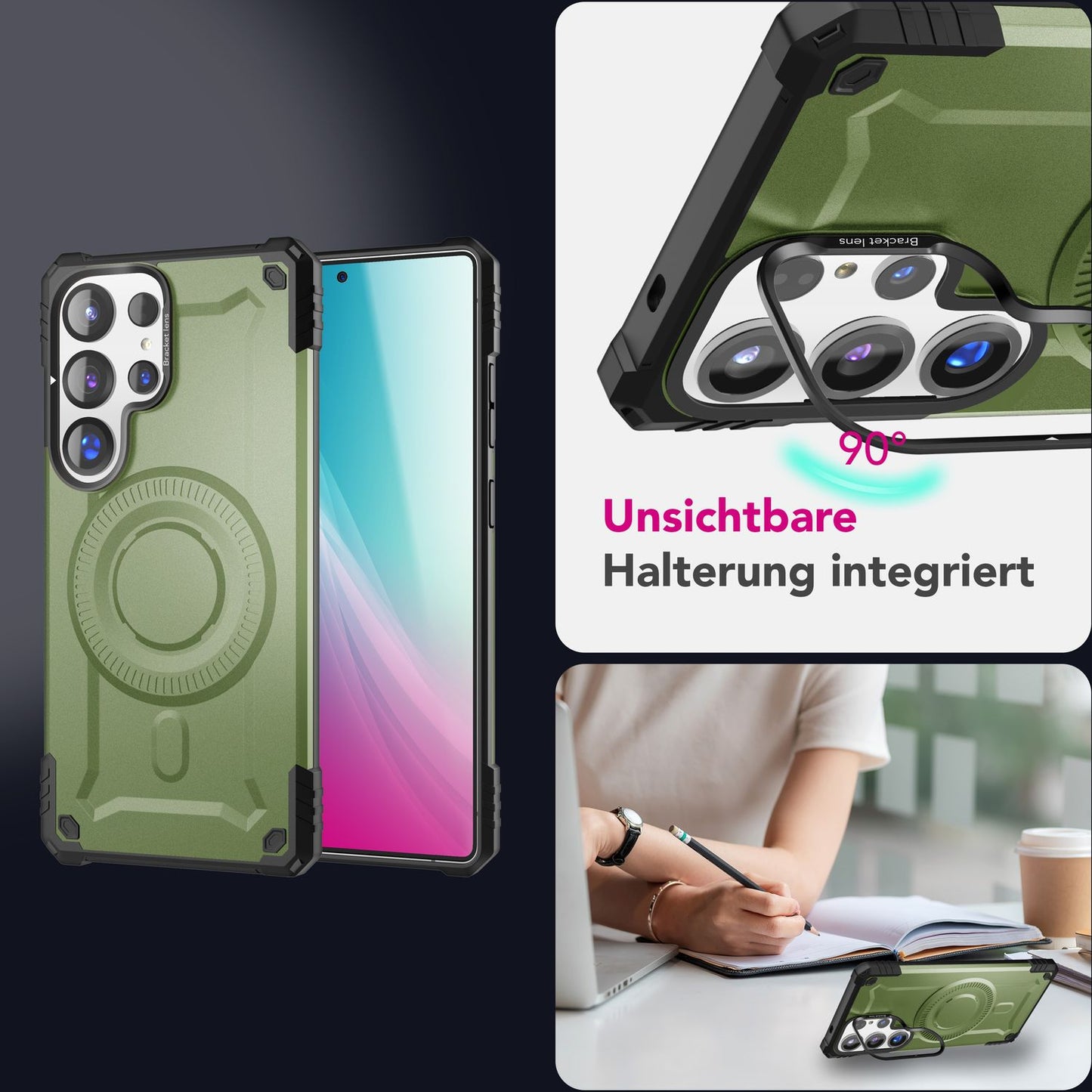 NALIA Granite für Samsung Galaxy S25 Ultra Hülle für MagSafe, Armor Panzerhülle, Extrem Robuste Resistente Militär Schutzhülle, mit Magnet-Ring und Kamera-Stand