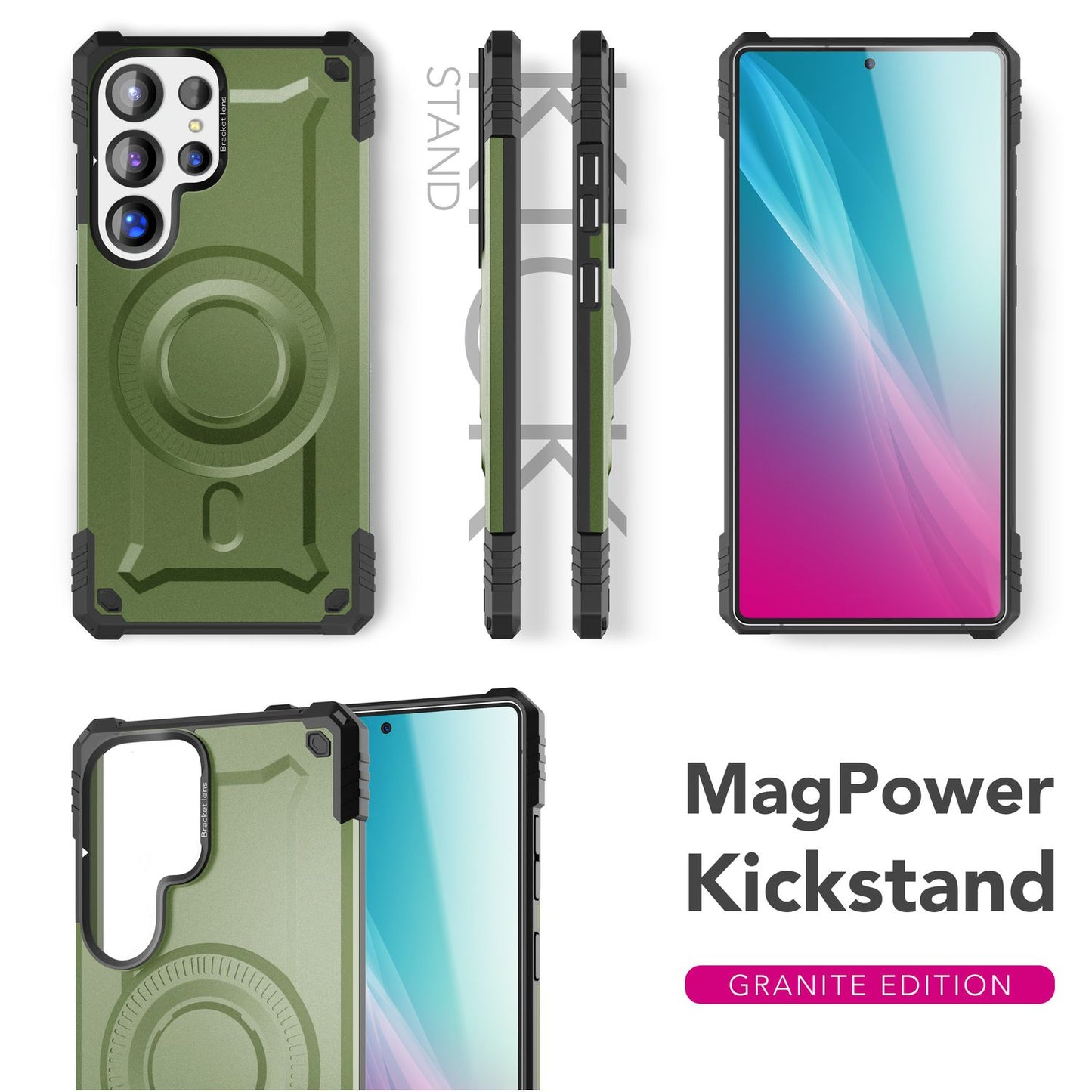 NALIA Granite für Samsung Galaxy S25 Ultra Hülle für MagSafe, Armor Panzerhülle, Extrem Robuste Resistente Militär Schutzhülle, mit Magnet-Ring und Kamera-Stand
