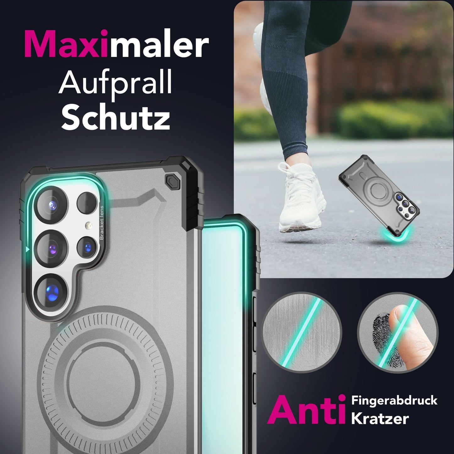 NALIA Granite für Samsung Galaxy S25 Ultra Hülle für MagSafe, Armor Panzerhülle, Extrem Robuste Resistente Militär Schutzhülle, mit Magnet-Ring und Kamera-Stand