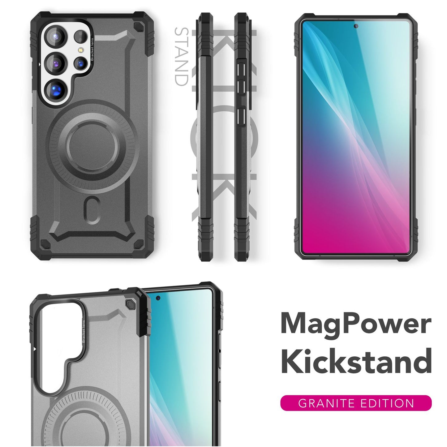 NALIA Granite für Samsung Galaxy S25 Ultra Hülle für MagSafe, Armor Panzerhülle, Extrem Robuste Resistente Militär Schutzhülle, mit Magnet-Ring und Kamera-Stand