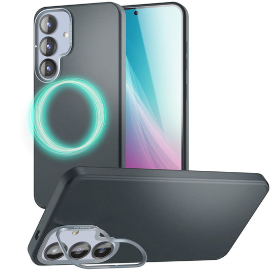 NALIA Overland für Samsung Galaxy S25 Plus Hülle für MagSafe, Ultra Schlankes Hardcover, Eingebauter Magnet-Ring, Klappbarer Kamera-Ständer, Matte Dünne Schutzhülle - Titan Schwarz