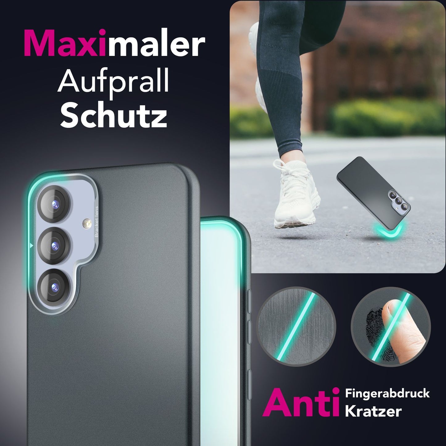 NALIA Overland für Samsung Galaxy S25 Plus Hülle für MagSafe, Ultra Schlankes Hardcover, Eingebauter Magnet-Ring, Klappbarer Kamera-Ständer, Matte Dünne Schutzhülle - Titan Schwarz