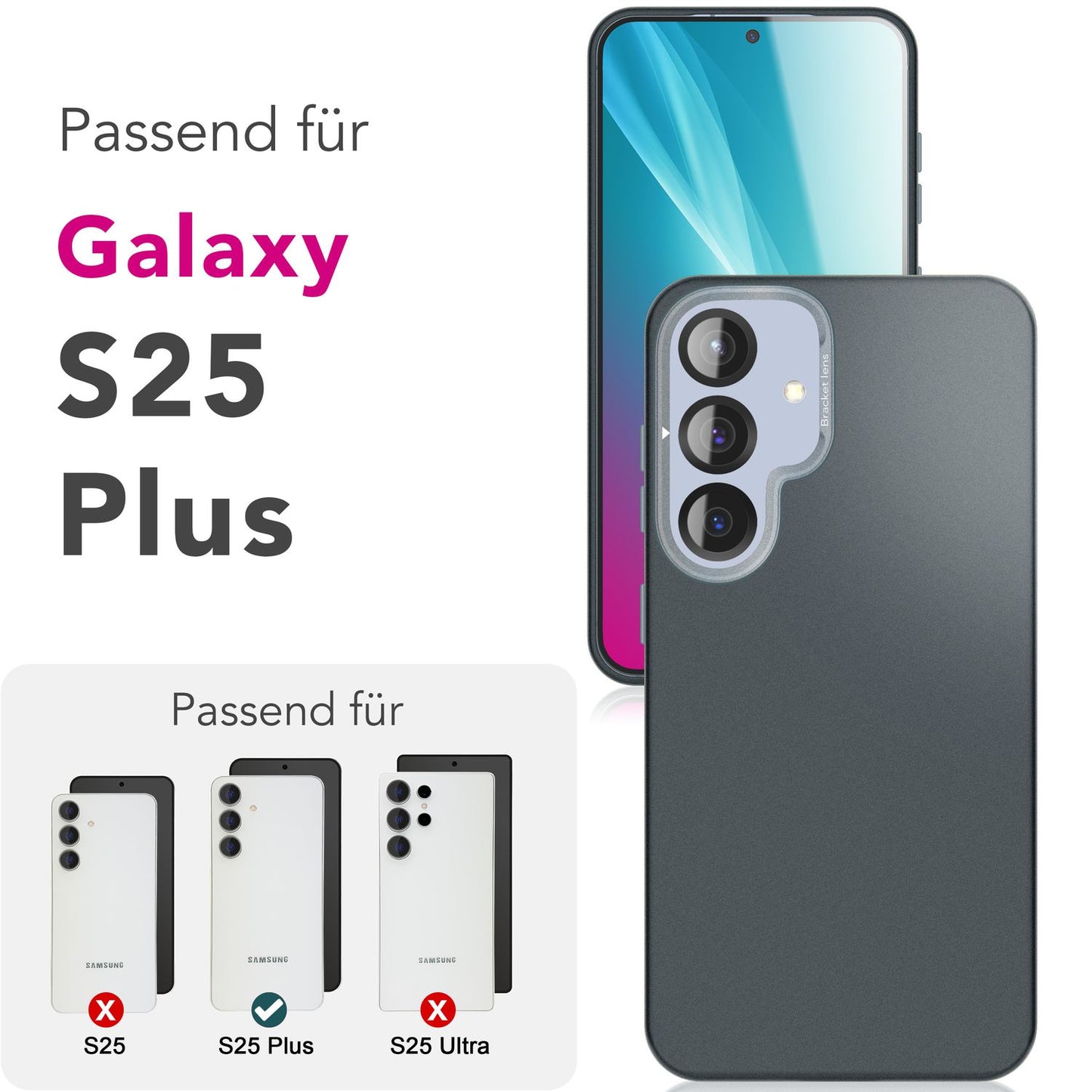 NALIA Overland für Samsung Galaxy S25 Plus Hülle für MagSafe, Ultra Schlankes Hardcover, Eingebauter Magnet-Ring, Klappbarer Kamera-Ständer, Matte Dünne Schutzhülle - Titan Schwarz