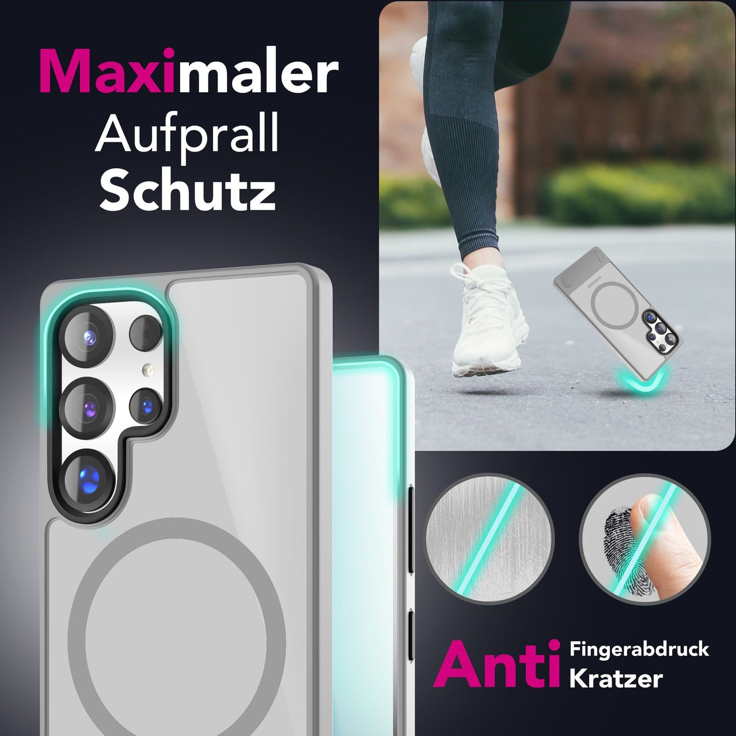 NALIA Triton für Samsung Galaxy S25 Ultra Hülle für MagSafe, Magnethülle mit Standfuß, Ring für Magnetisches Laden, Semi-Transparente Handyhülle mit Silikon-Rahmen