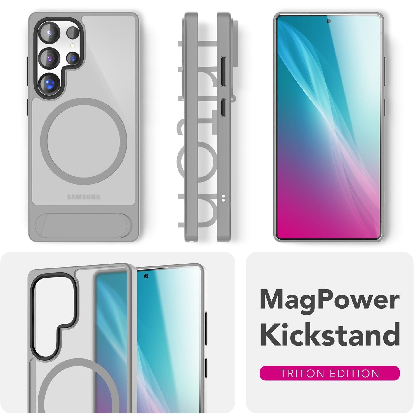 NALIA Triton für Samsung Galaxy S25 Ultra Hülle für MagSafe, Magnethülle mit Standfuß, Ring für Magnetisches Laden, Semi-Transparente Handyhülle mit Silikon-Rahmen