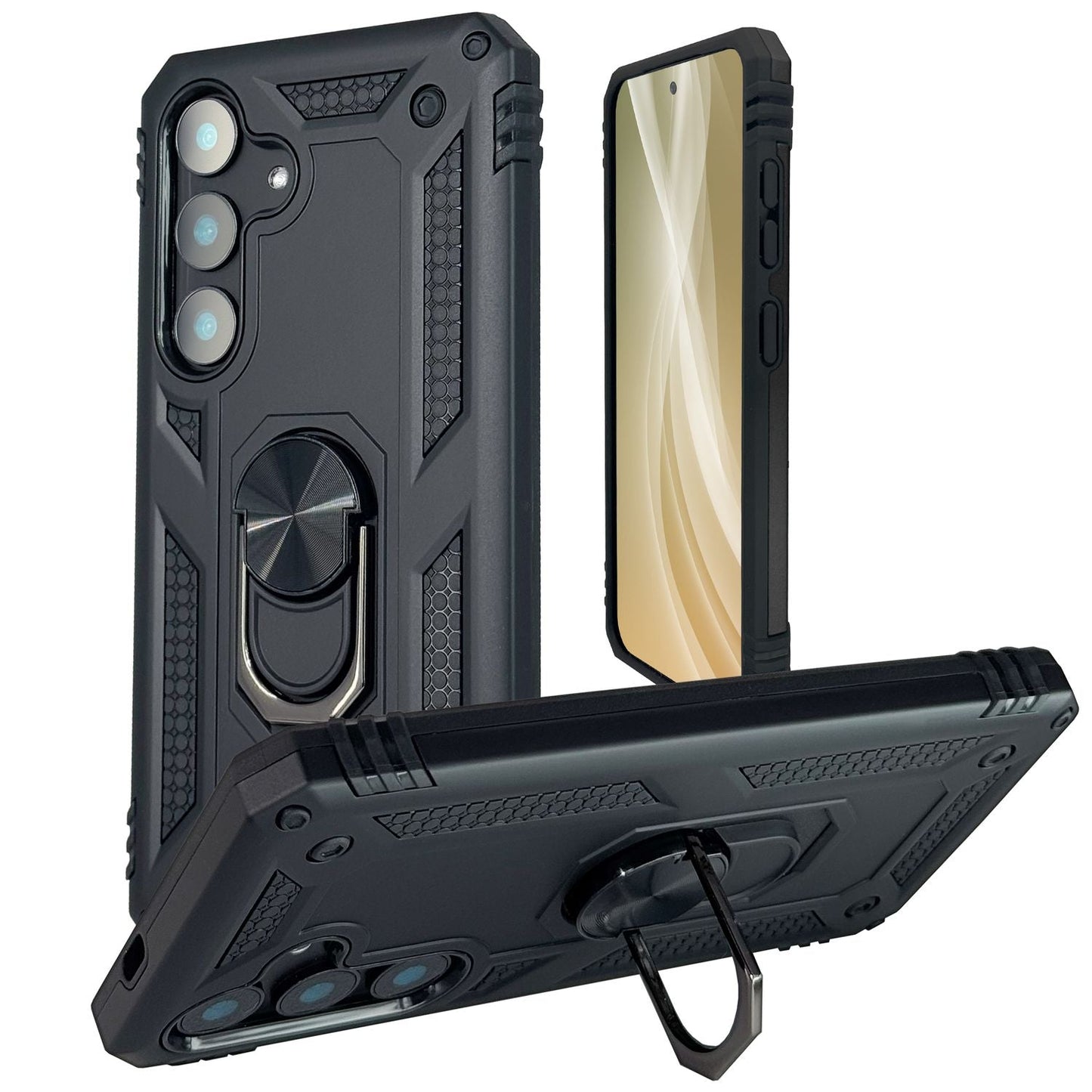 NALIA RingDefend für Samsung Galaxy S25 Plus Hülle, Stoßfeste Fallschutz Ringhülle, 360° Drehbarer Ring für Stand und Finger-Halter, Militär-Stil Panzer Schutzhülle