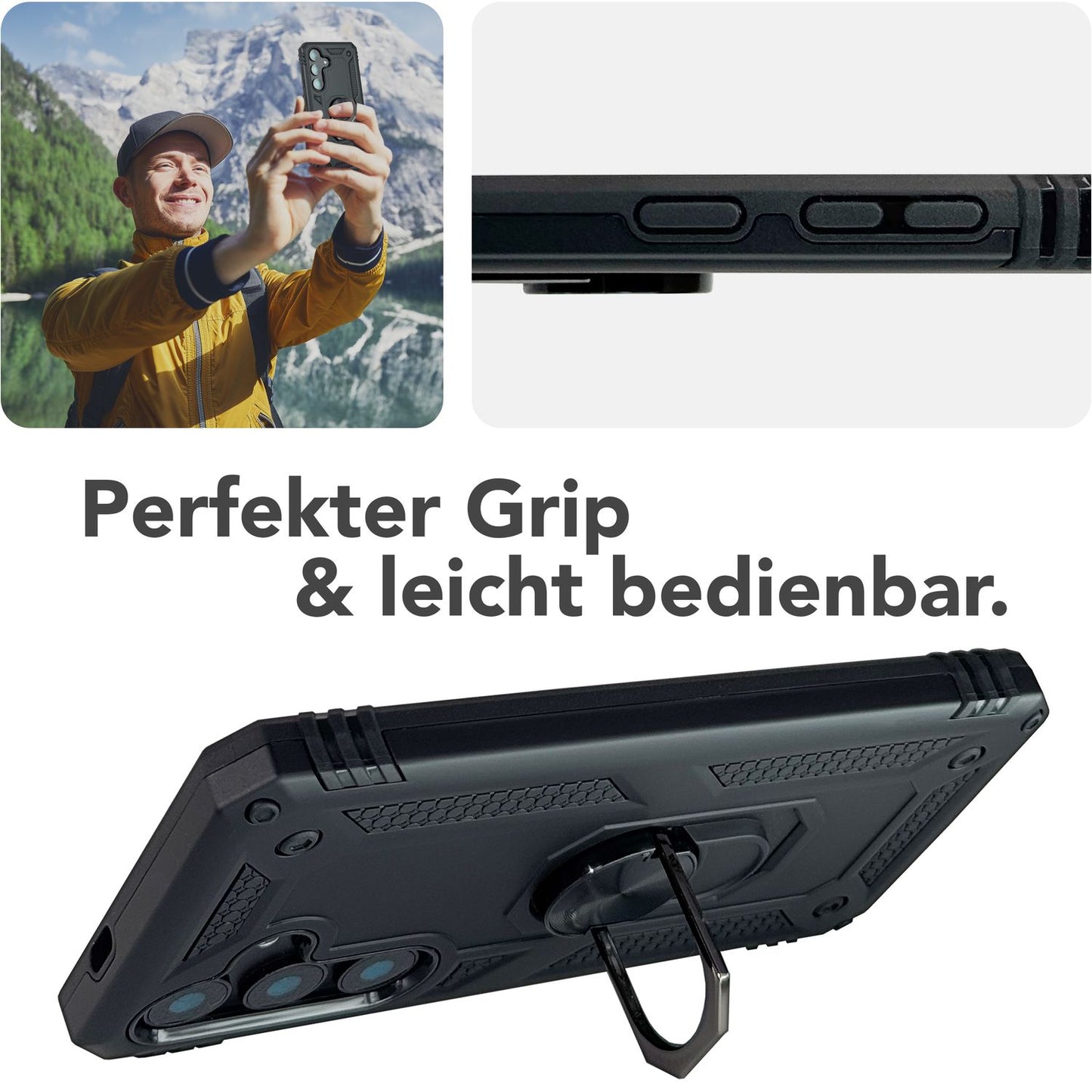 NALIA RingDefend für Samsung Galaxy S25 Plus Hülle, Stoßfeste Fallschutz Ringhülle, 360° Drehbarer Ring für Stand und Finger-Halter, Militär-Stil Panzer Schutzhülle