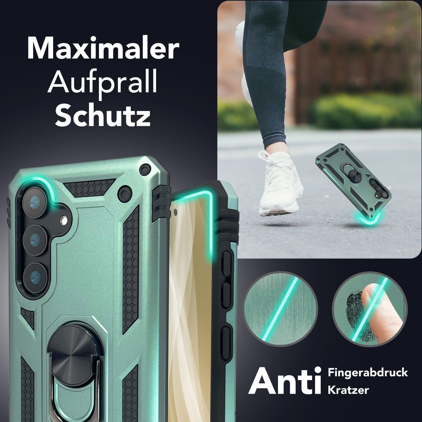 NALIA RingDefend für Samsung Galaxy S25 Plus Hülle, Stoßfeste Fallschutz Ringhülle, 360° Drehbarer Ring für Stand und Finger-Halter, Militär-Stil Panzer Schutzhülle