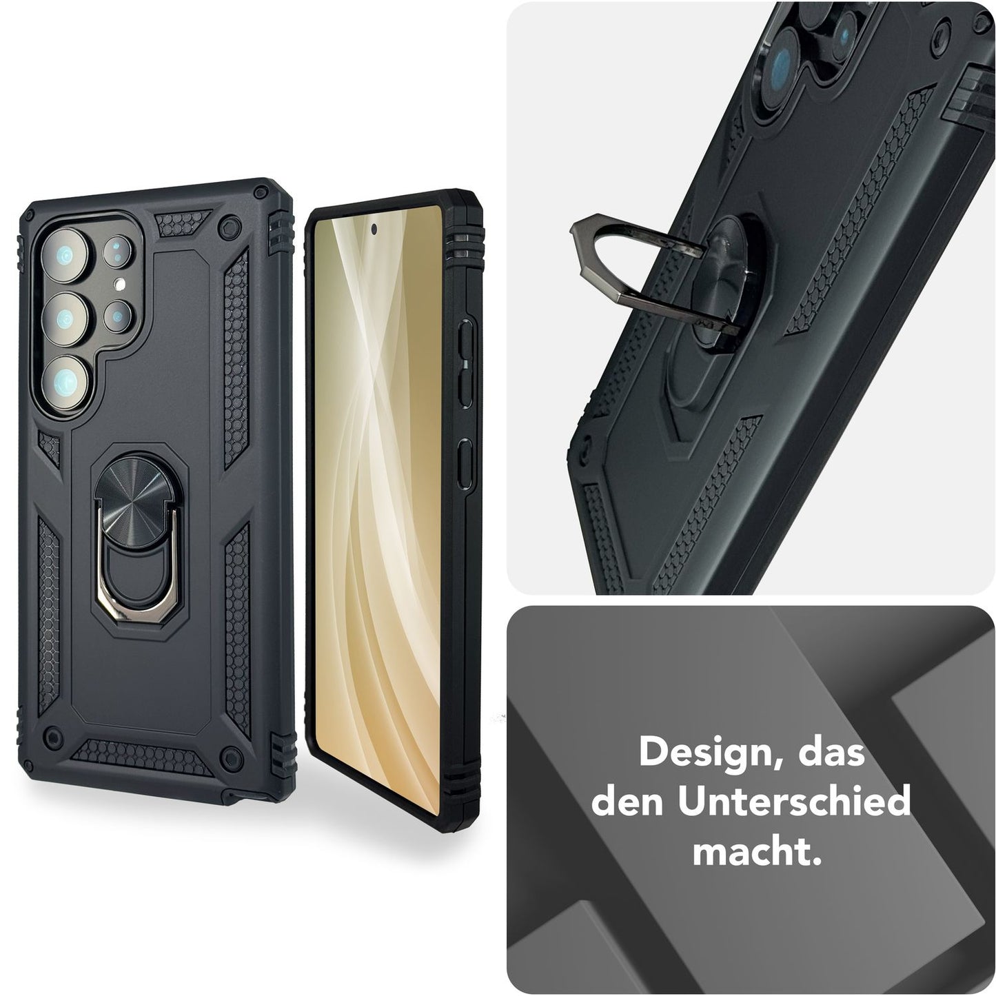 NALIA RingDefend für Samsung Galaxy S25 Ultra Hülle, Schockfeste Military Style Ringhülle, Kickstand Panzerhülle, 360° Rotierbarer Ring für Ständer und Finger-Halter