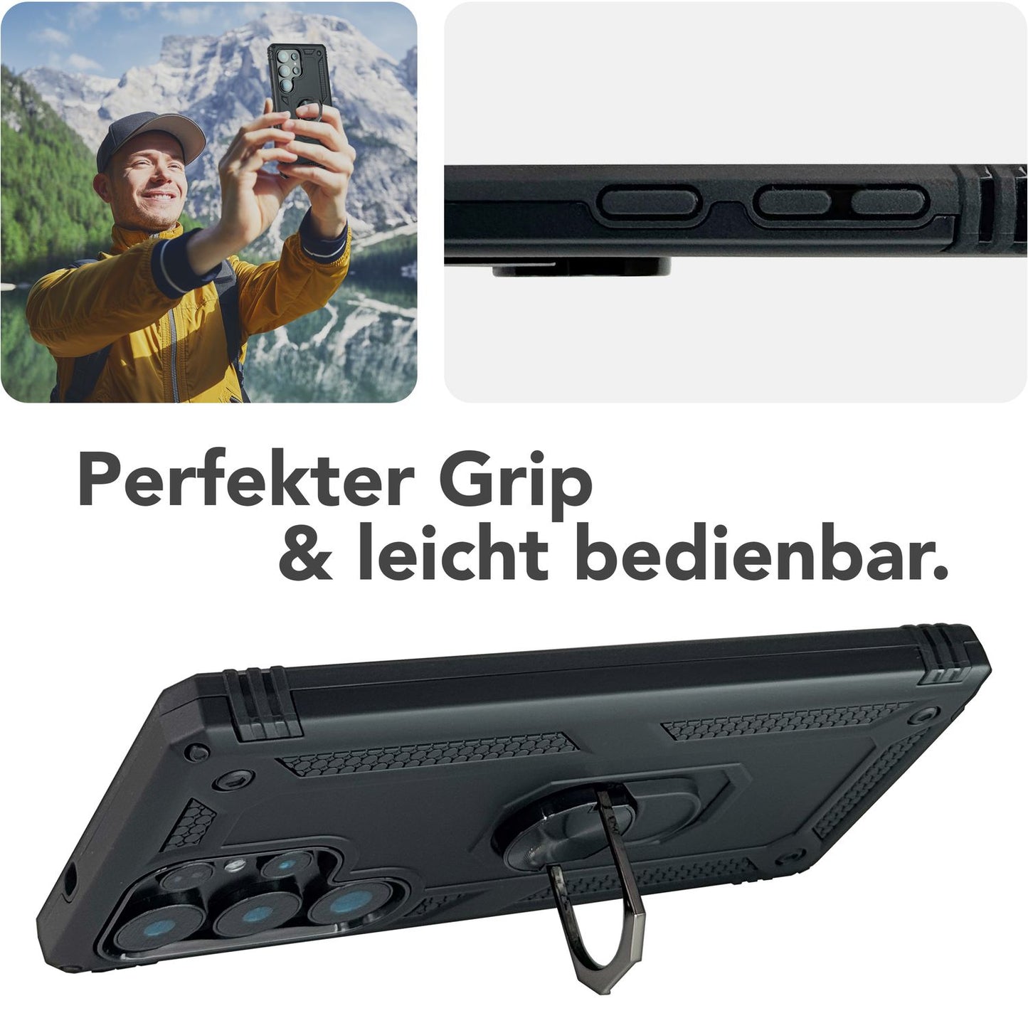 NALIA RingDefend für Samsung Galaxy S25 Ultra Hülle, Schockfeste Military Style Ringhülle, Kickstand Panzerhülle, 360° Rotierbarer Ring für Ständer und Finger-Halter